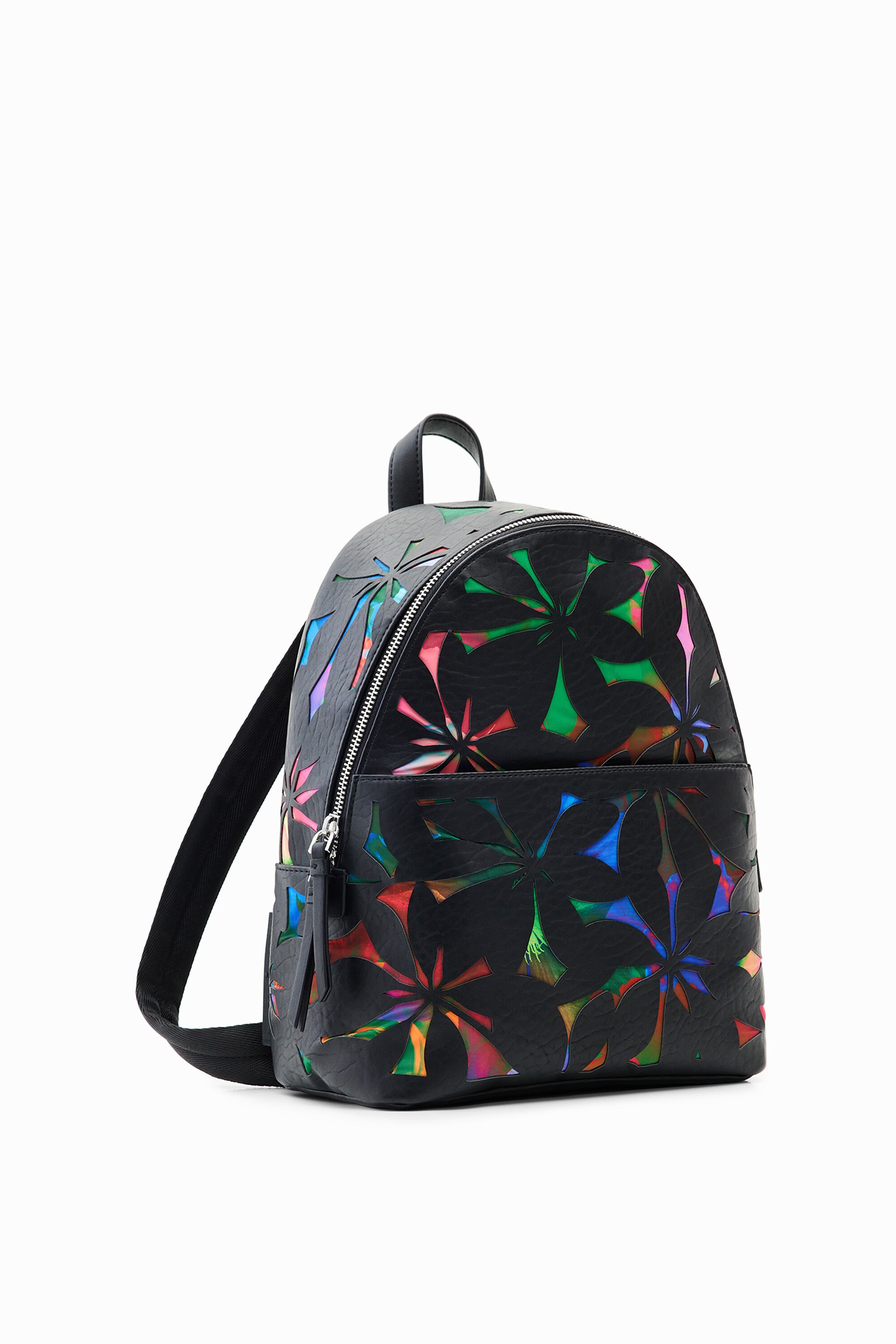 Desigual, Kleiner Rucksack ausgestanzte Blumen, Damen, Polyurethan, Schwarz, U