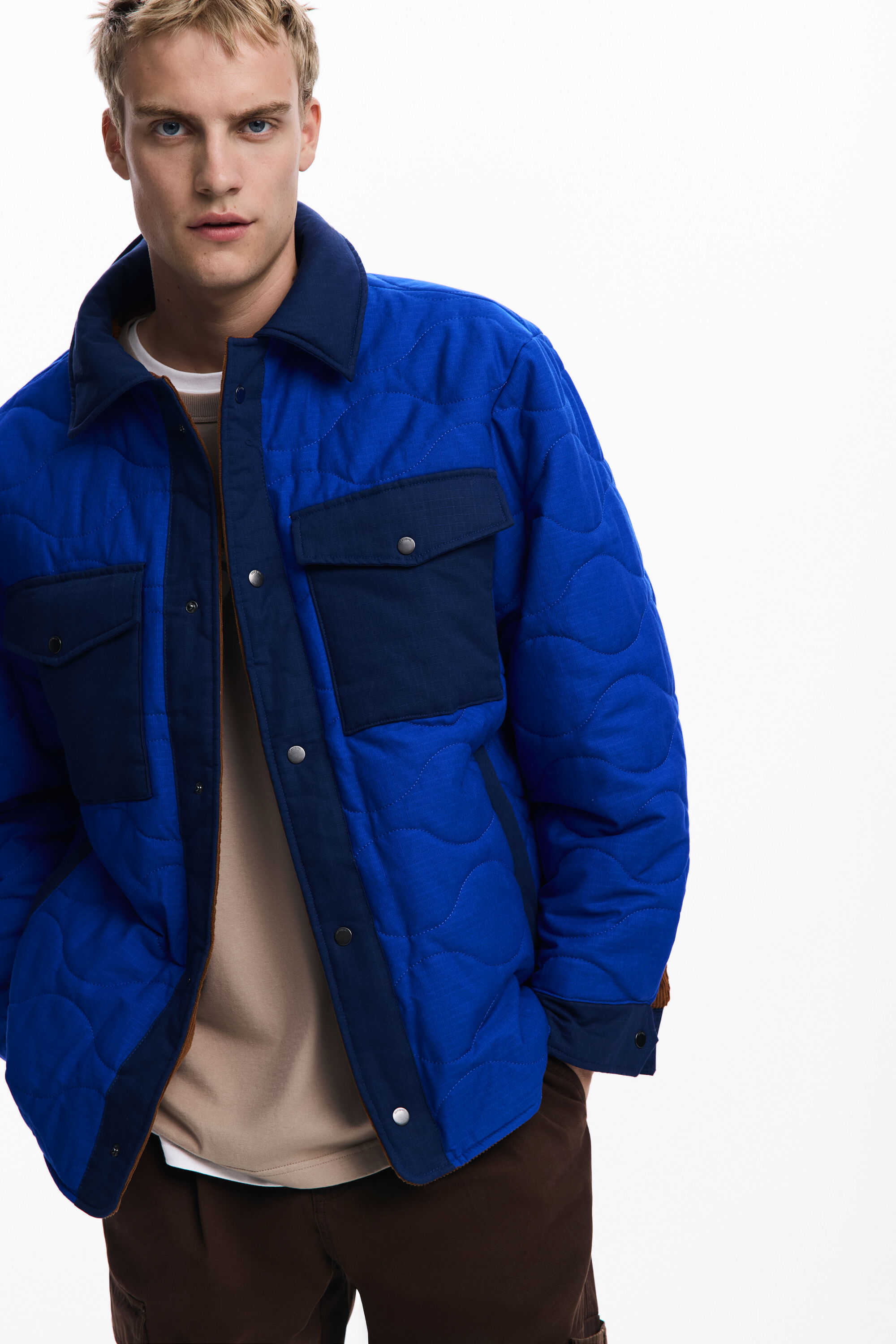 Desigual, Wendbare Steppjacke, Herren, Baumwolle, Blau, L