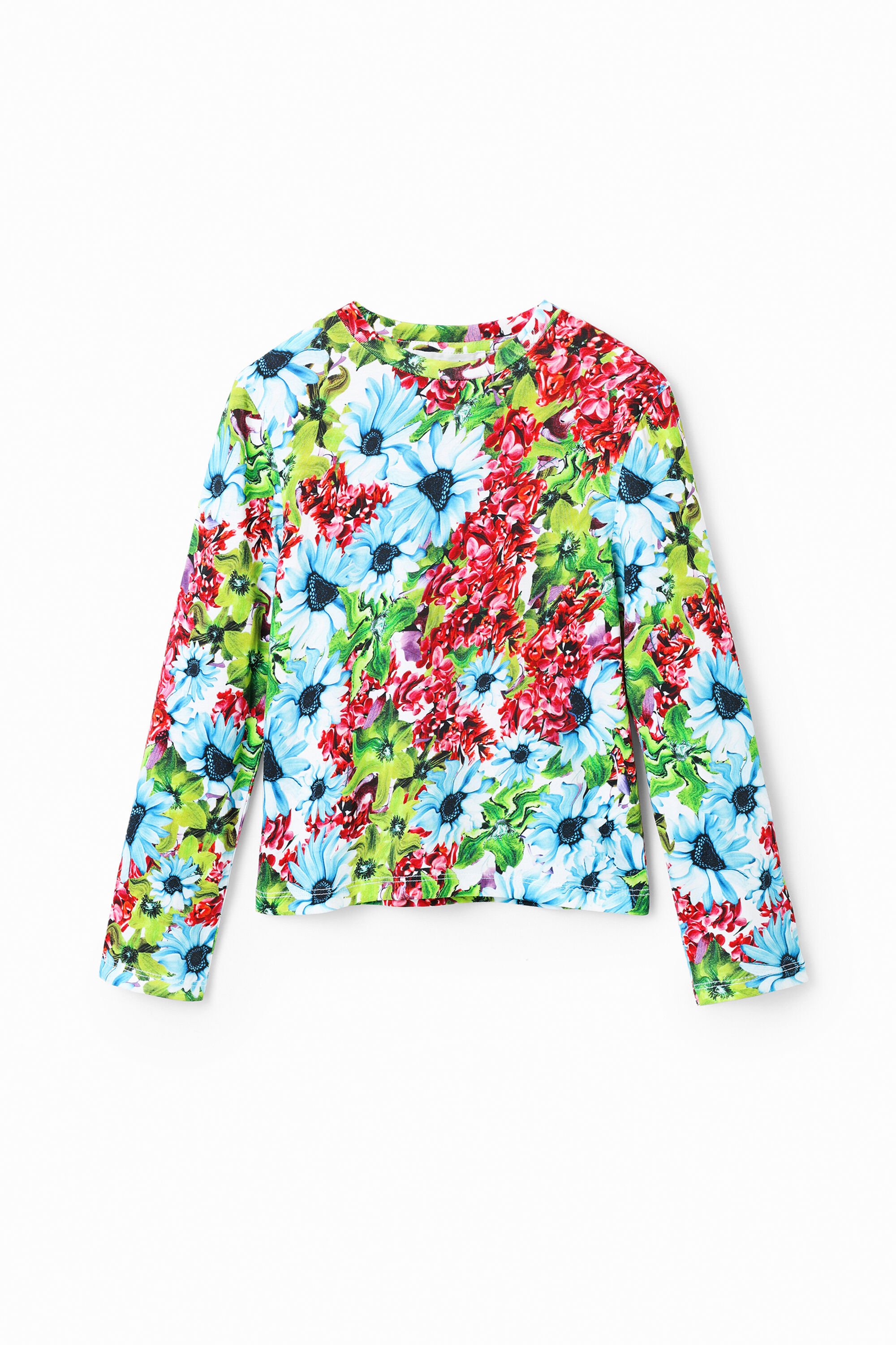 Desigual, Shirt bunte Blumen, Kinder, Baumwolle, Blau, 3/4