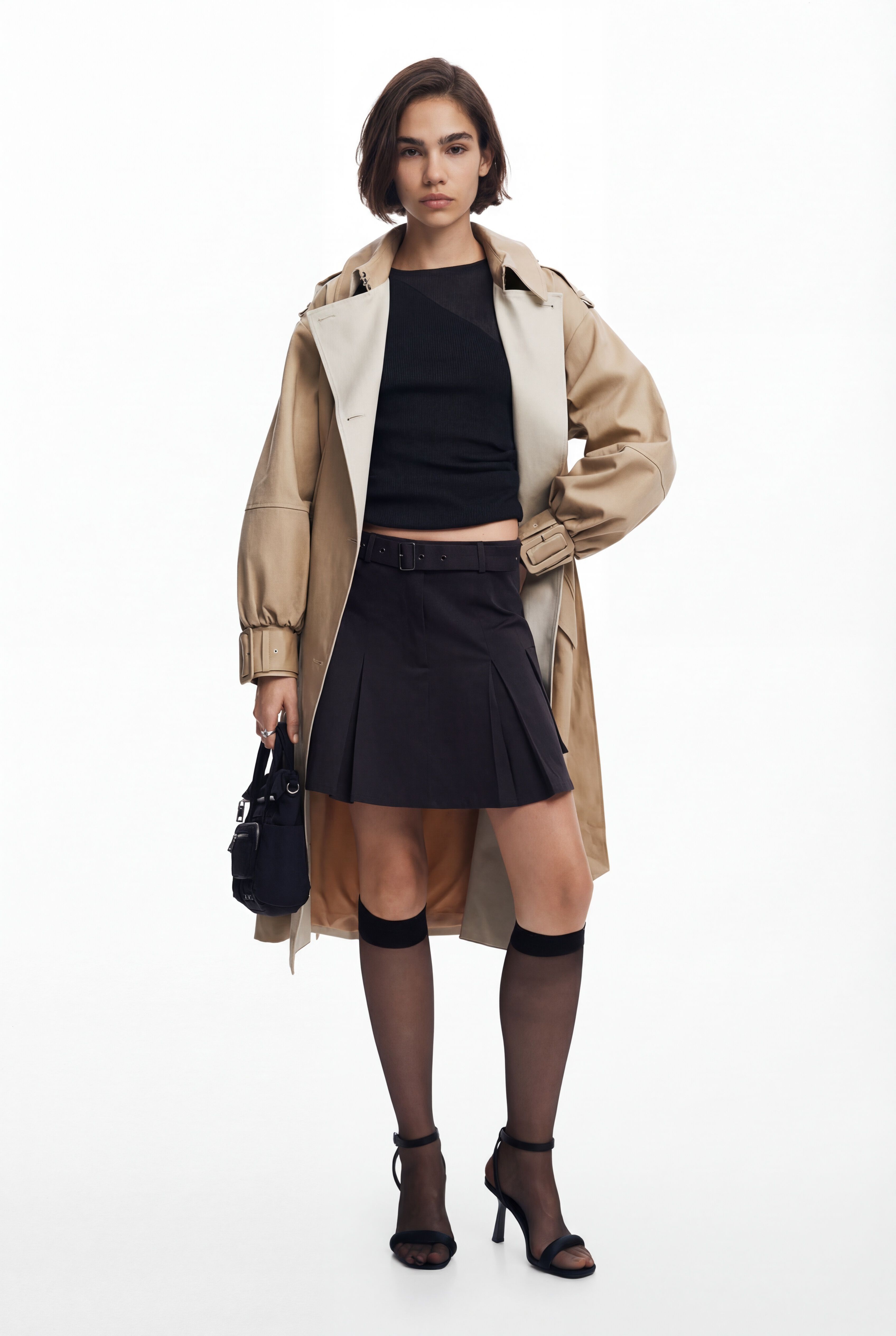 Desigual, Faltenrock mit Gürtel, Damen, Baumwolle, Schwarz, S