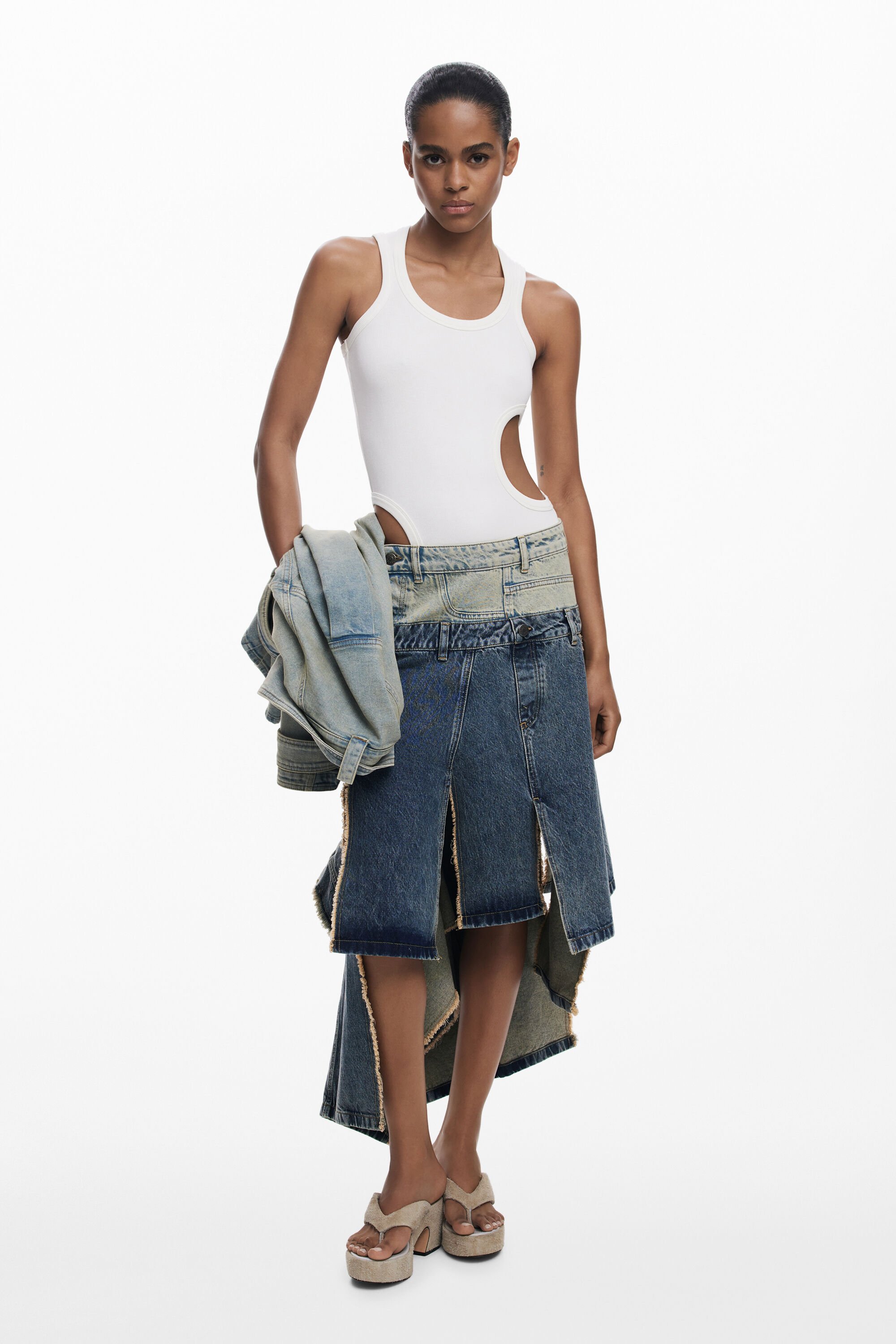 Desigual, Langer Rock mit doppeltem Bund, Damen, Baumwolle, Blau, L