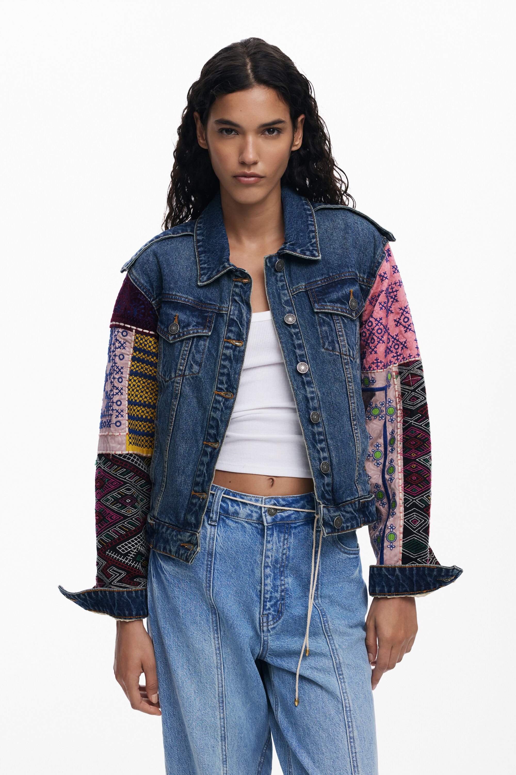 Desigual, Jeansjacke mit kombinierten Ärmeln, Damen, Baumwolle, Blau, L