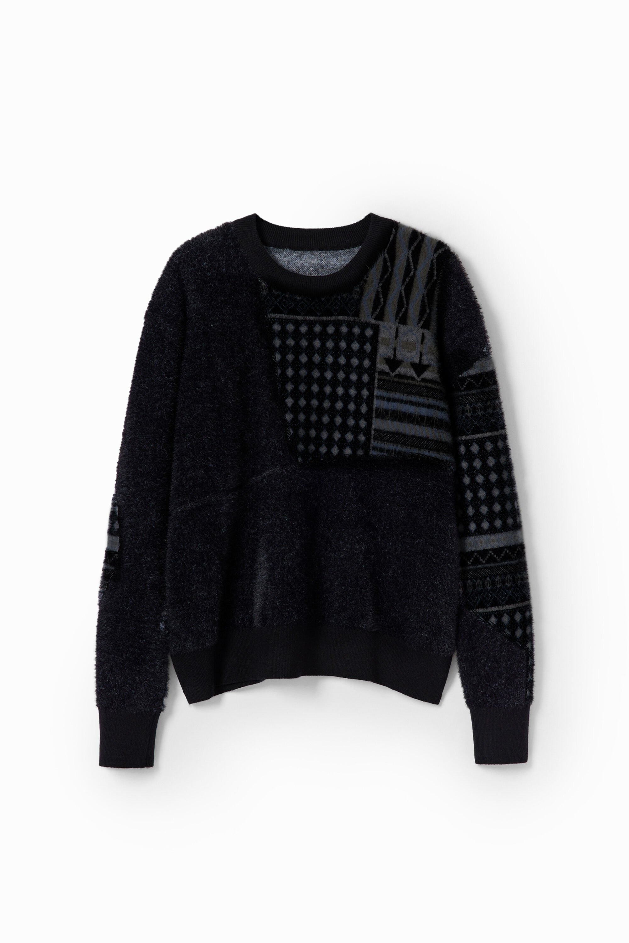 Desigual, Pullover Patchwork geometrische Motive, Herren, Schwarz, S