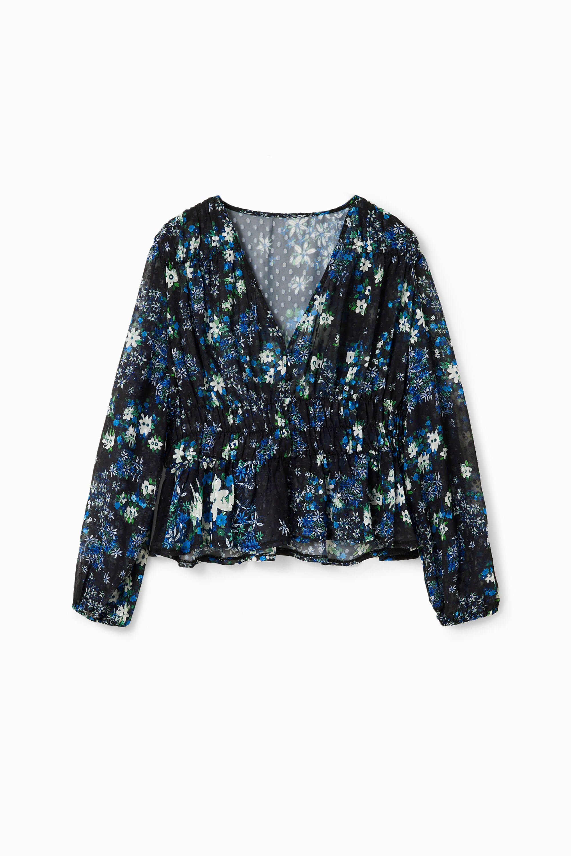 Desigual, Plumeti-Bluse Blumen, Polyester, Blau, L