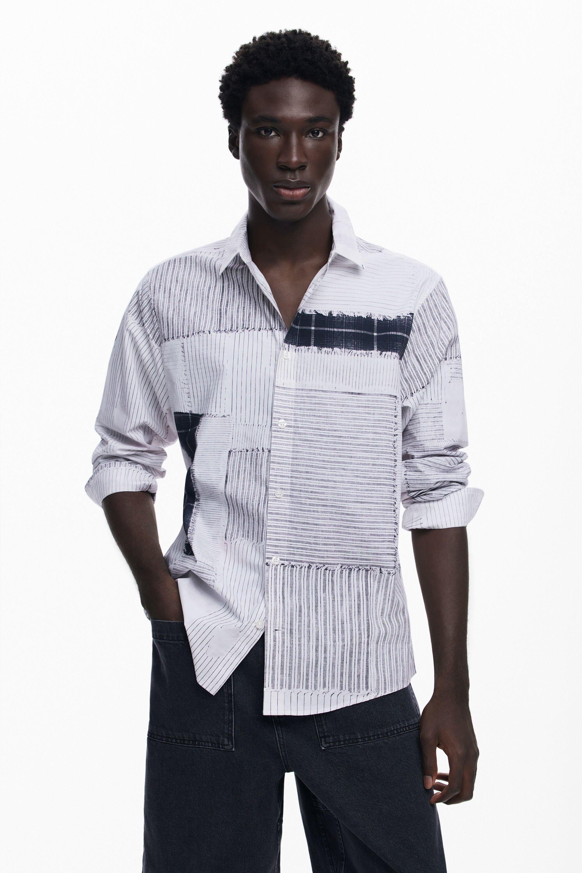 Desigual, Patchwork-Hemd, Herren, Baumwolle, Schwarz, M