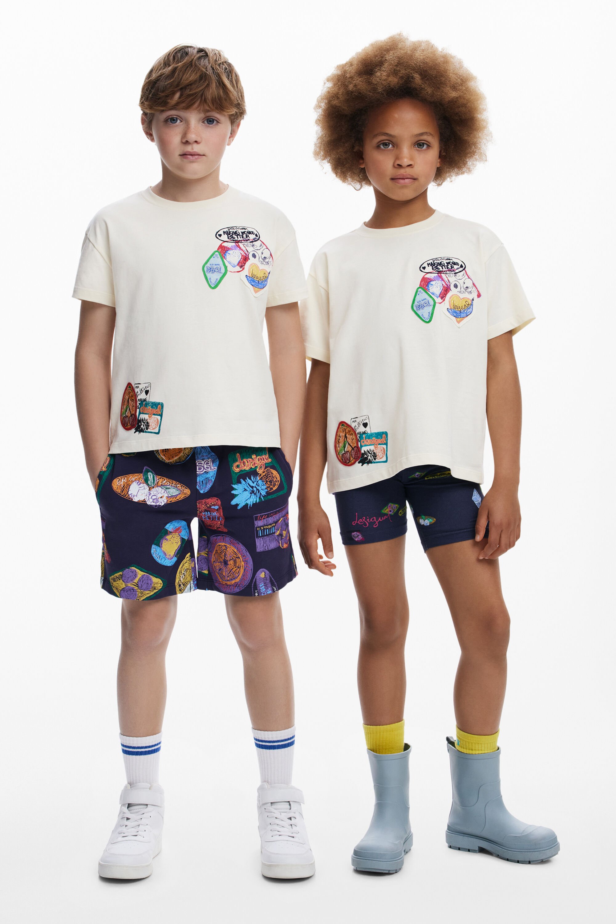 Desigual, T-Shirt mit aufgenähten Aufnähern, Kinder, Baumwolle, Weiß, 5/6