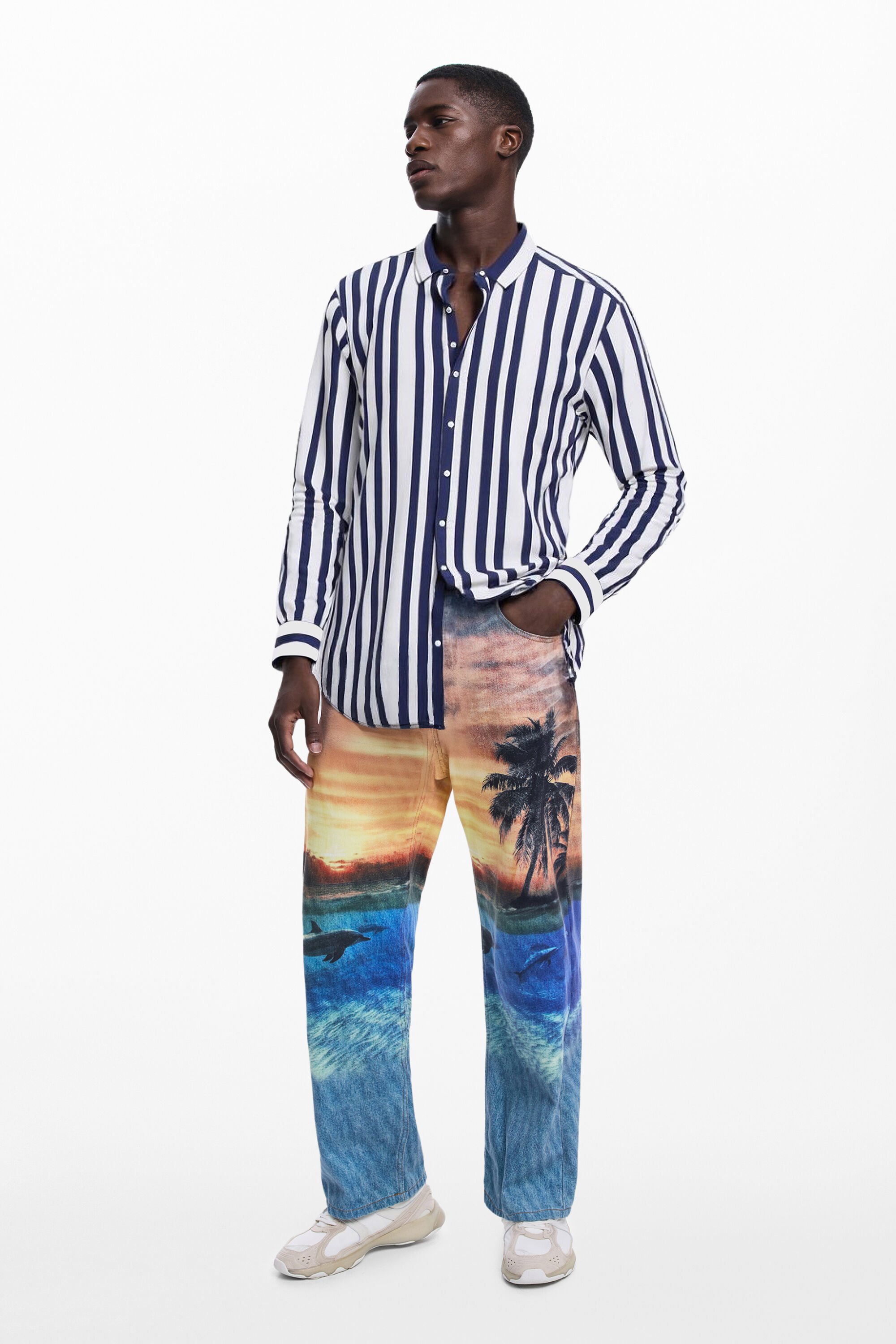 Desigual, Oversize gestreiftes Hemd Botter, Herren, Baumwolle, Blau, M