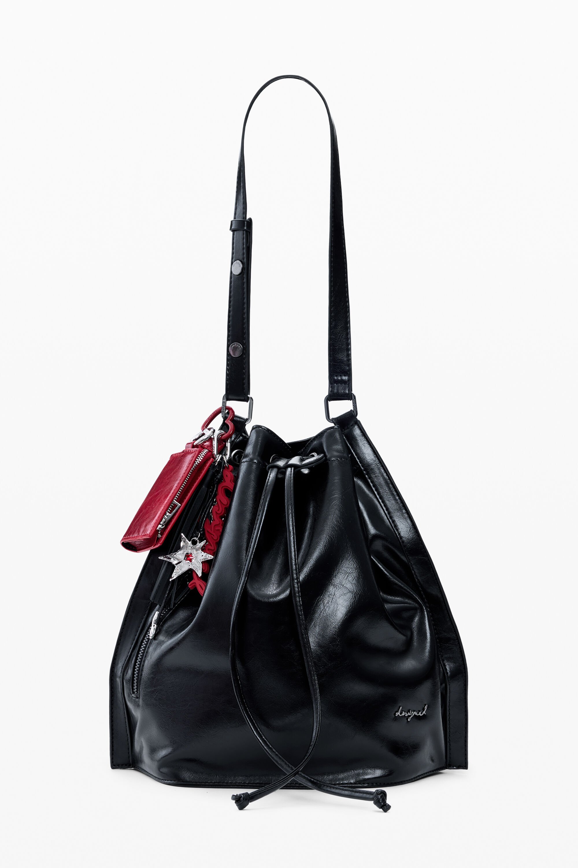 Desigual, Glänzender mittelgroßer Rucksack, Damen, Polyurethan, Schwarz, U