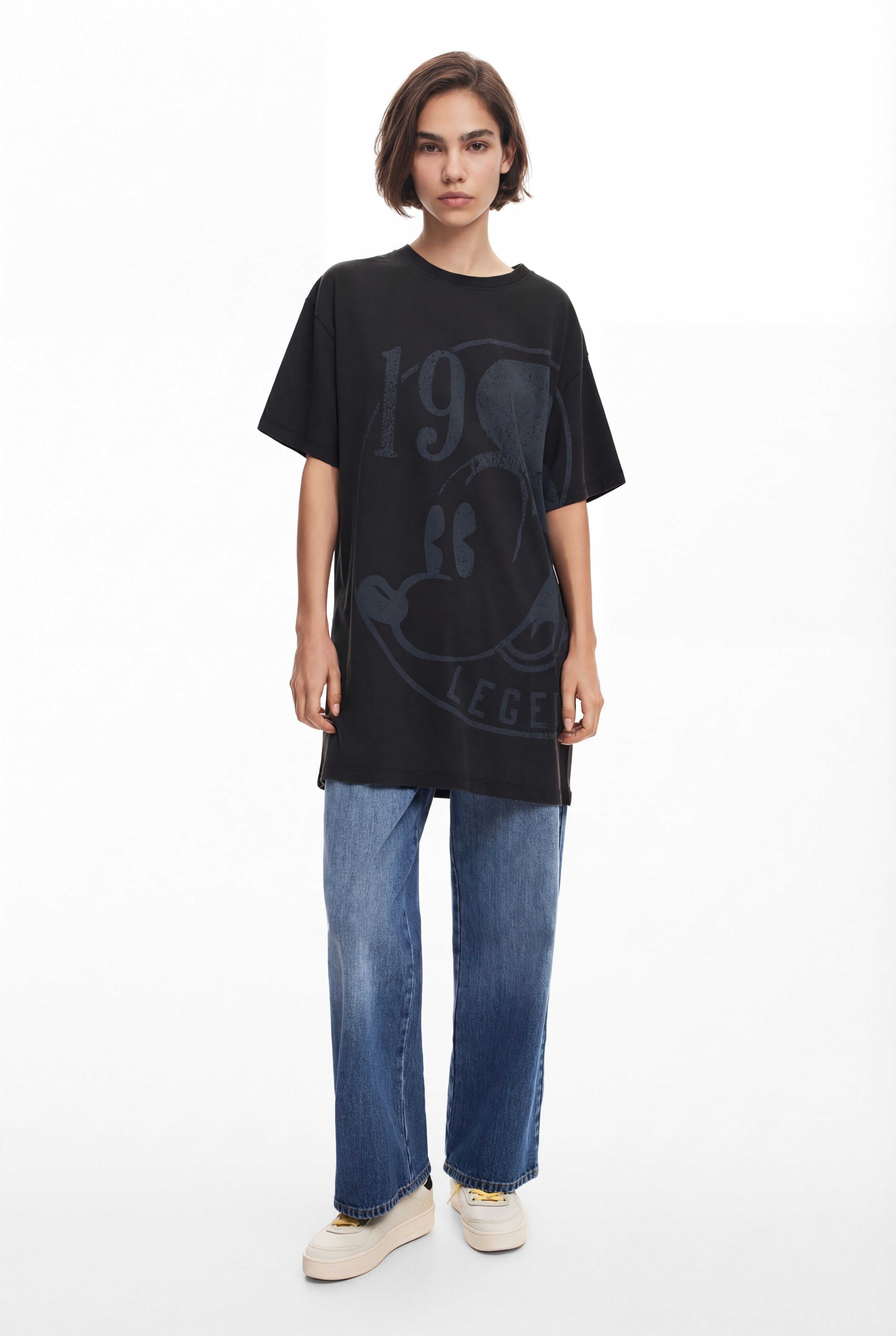 Desigual, Kurzes Kleid mit kurzen Ärmeln Mickey, Damen, Baumwolle, Schwarz, M