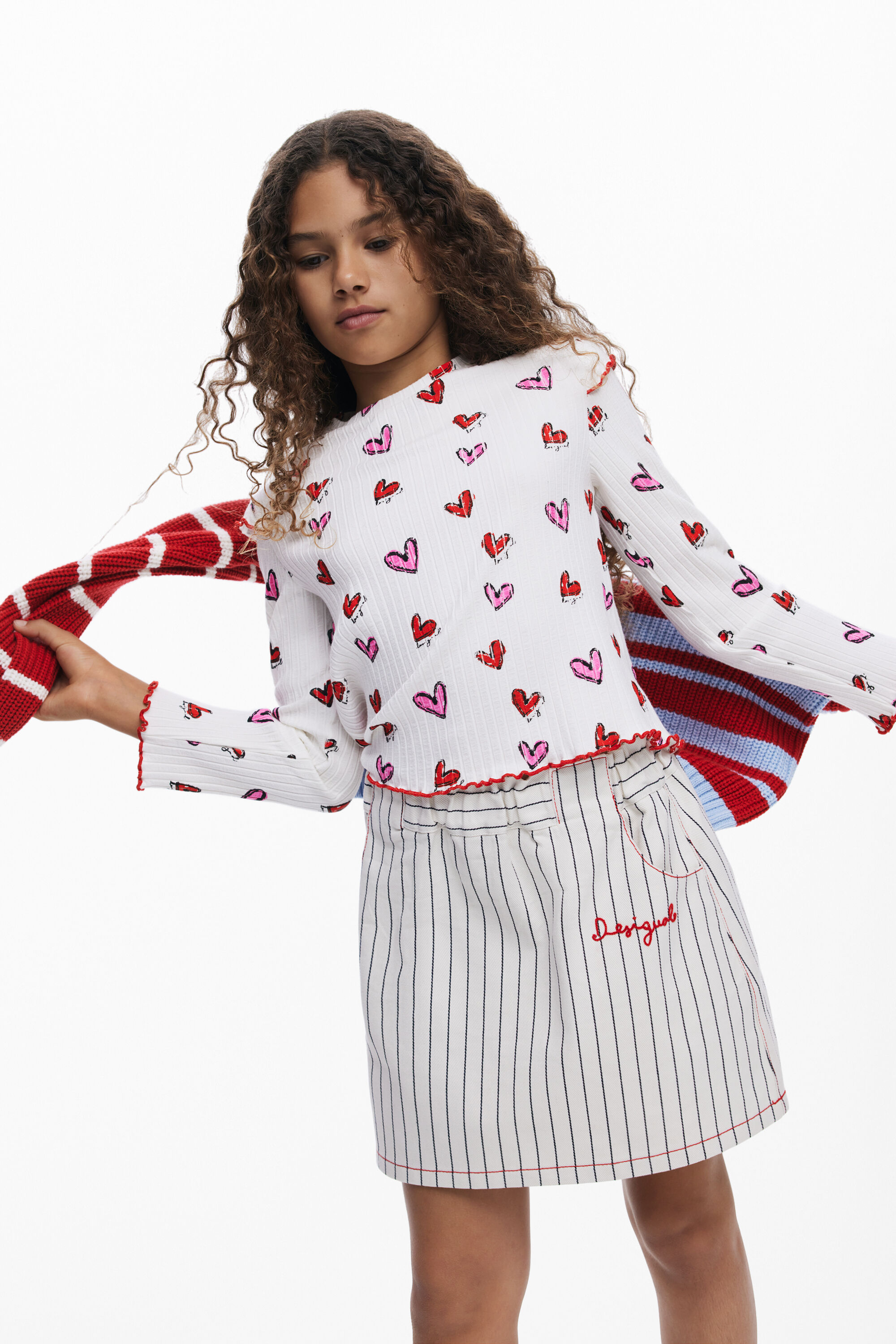 Desigual, Kurzer gestreifter Rock, Kinder, Baumwolle, Weiß, 9/10