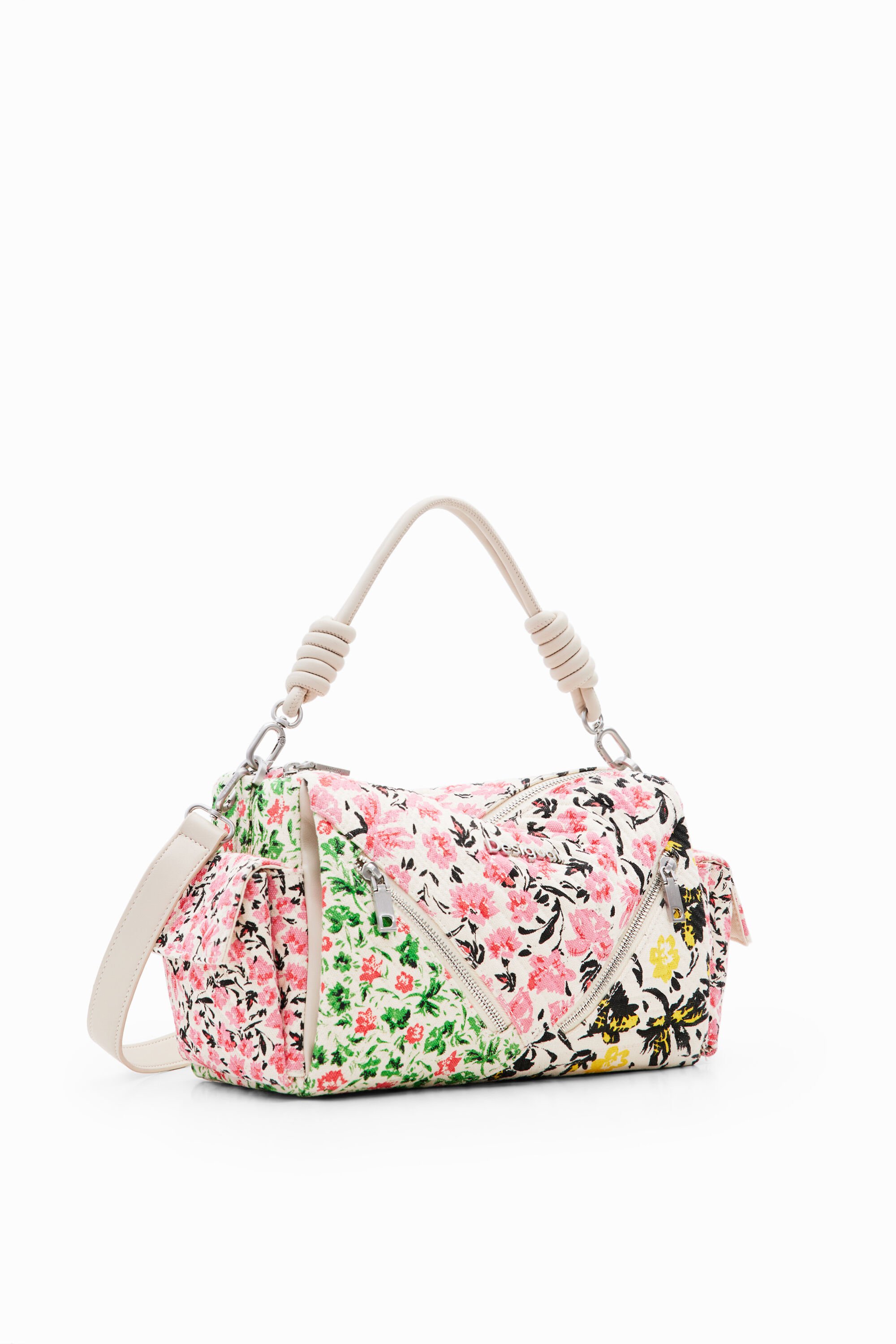 Desigual, Tasche M Canvas Blumen, Damen, Baumwolle, Weiß, U