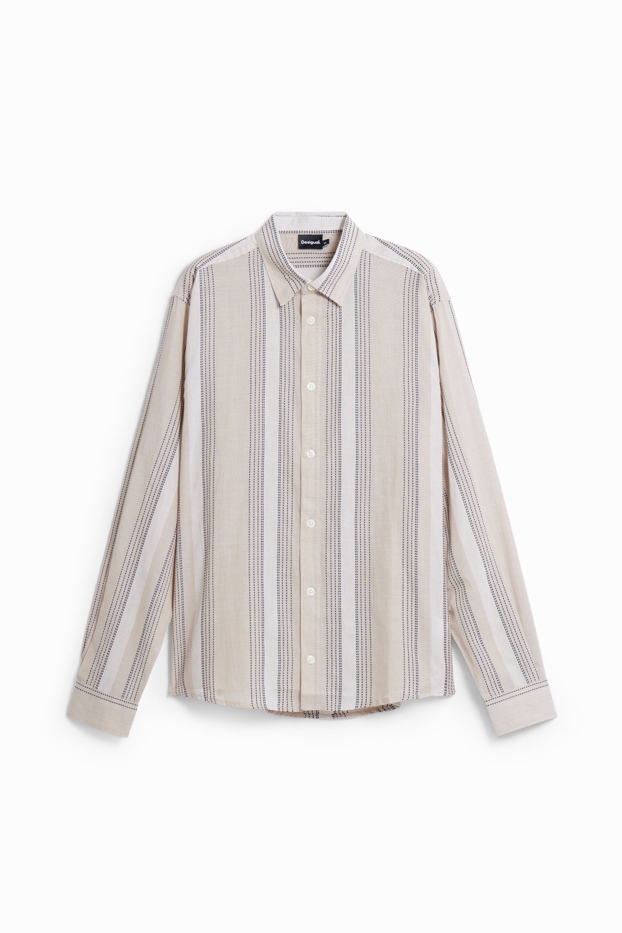 Desigual, Langarmhemd mit gestickten Streifen, Herren, Baumwolle, Weiß, XL