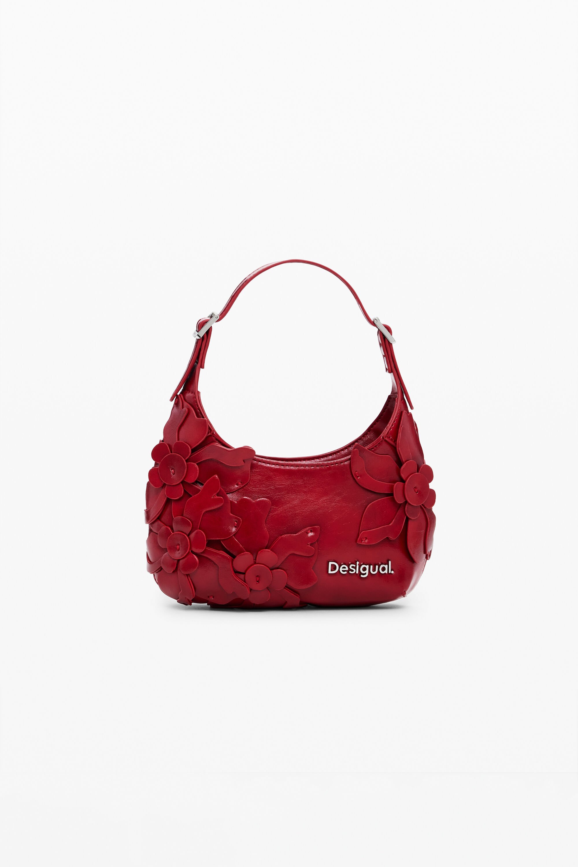 Desigual, Kleine glänzende Tasche mit Blumenapplikationen, Damen, Polyurethan, Rot, U