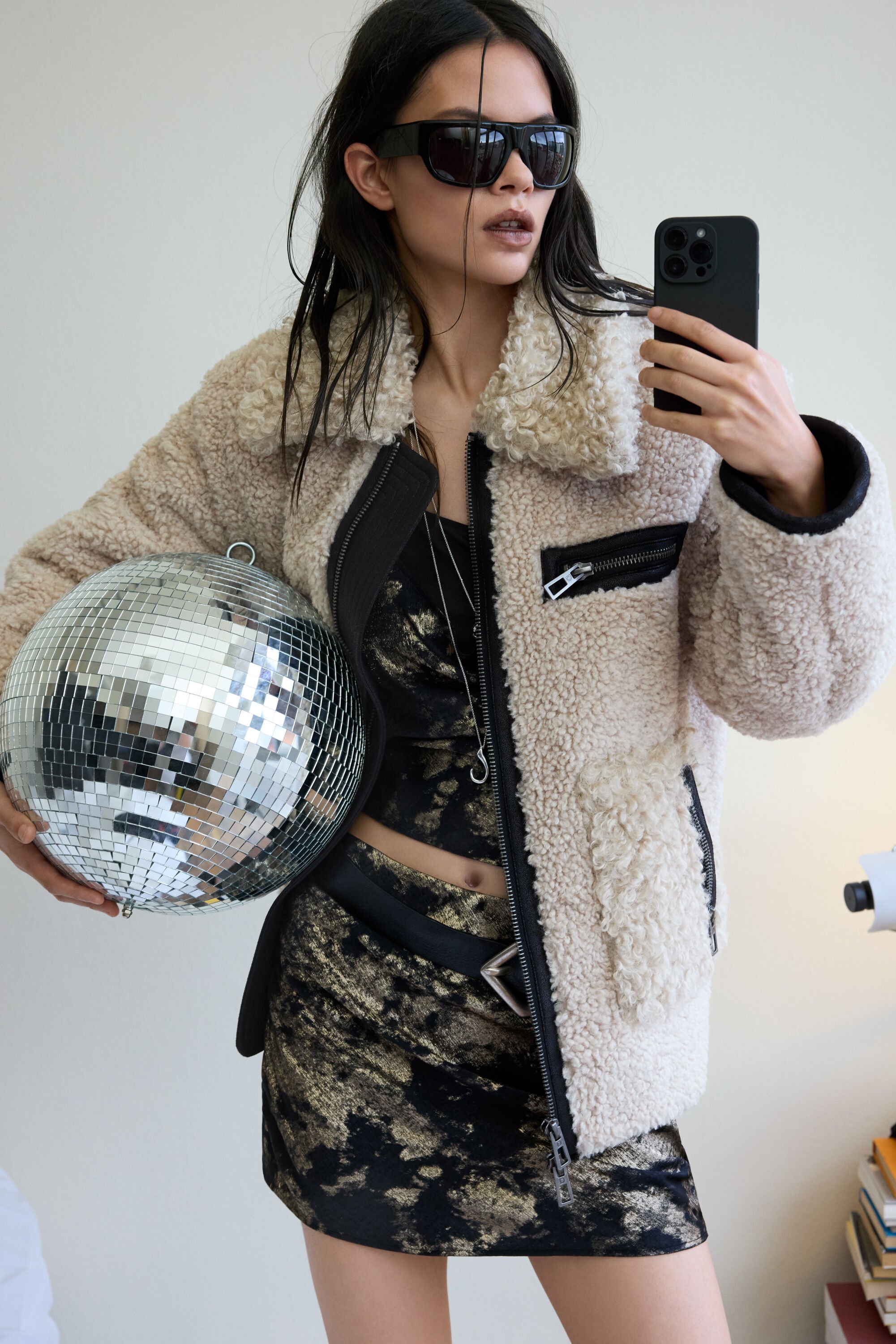 Desigual, Kurze Jacke aus Lammfell, Damen, Polyester, Braun, XL