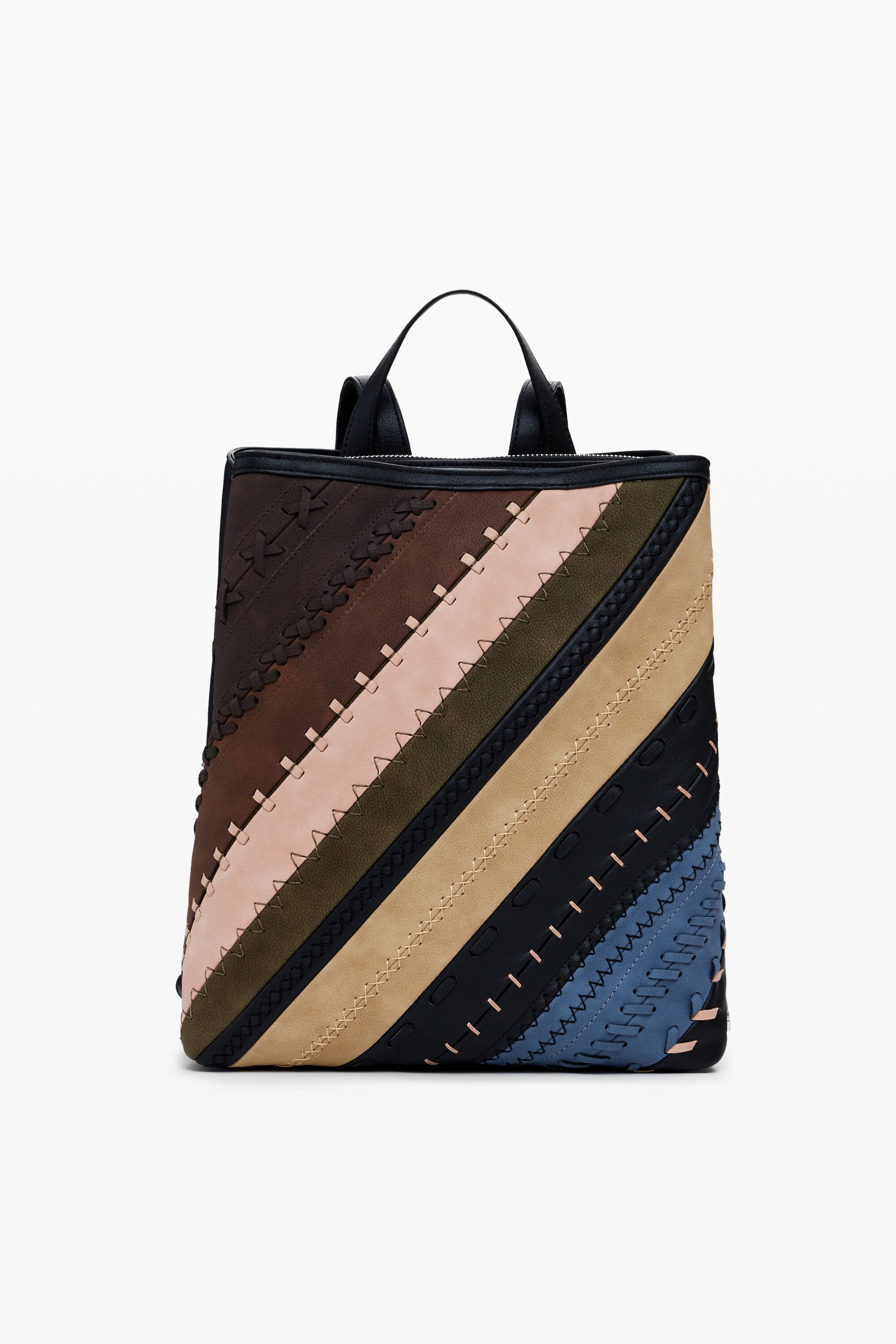 Desigual, Rucksack in Lederoptik mit mittleren Nähten, Damen, Polyurethan, Braun, U