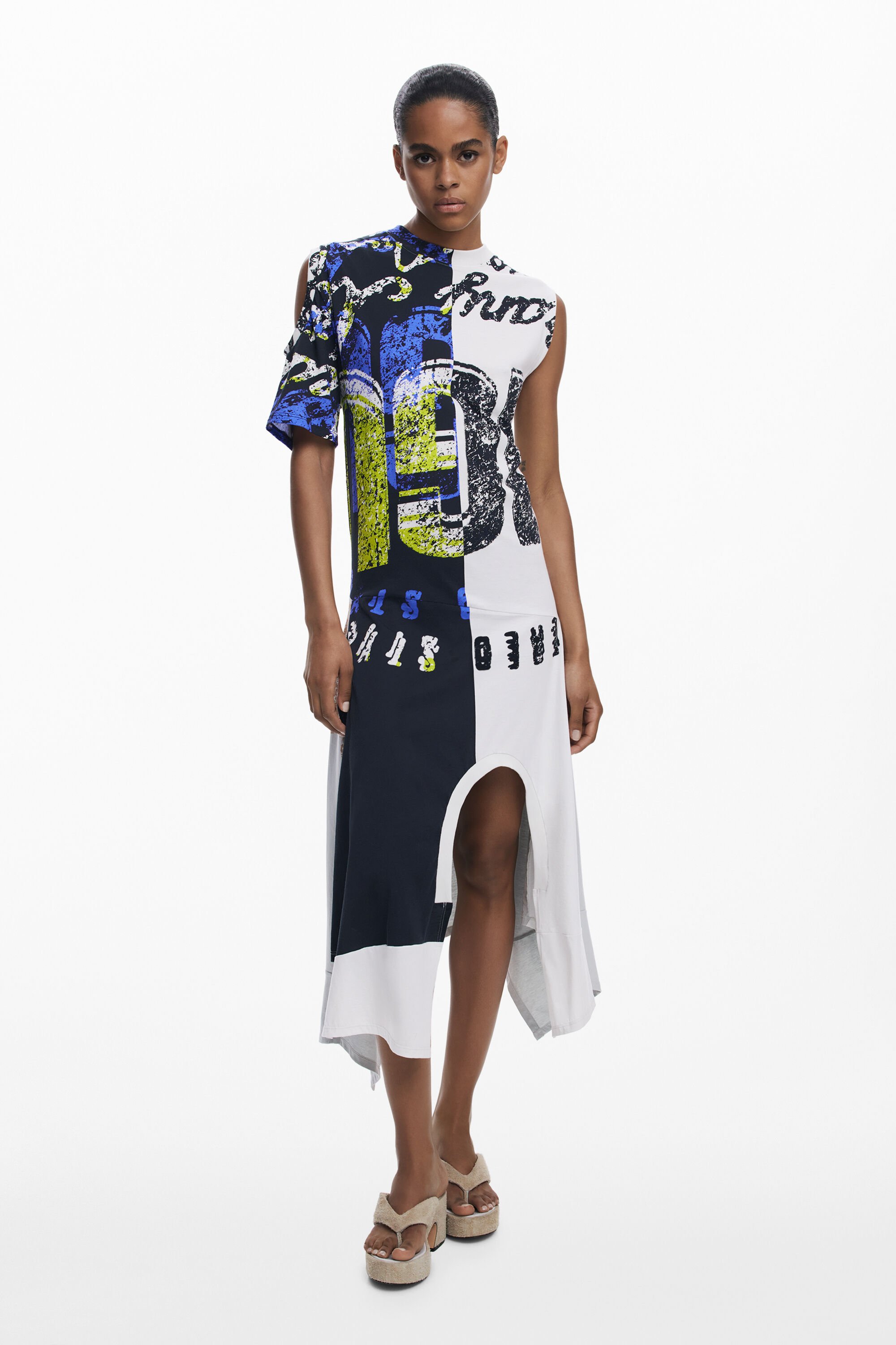 Desigual, Asymmetrisches Kleid, Damen, Baumwolle, Schwarz, S