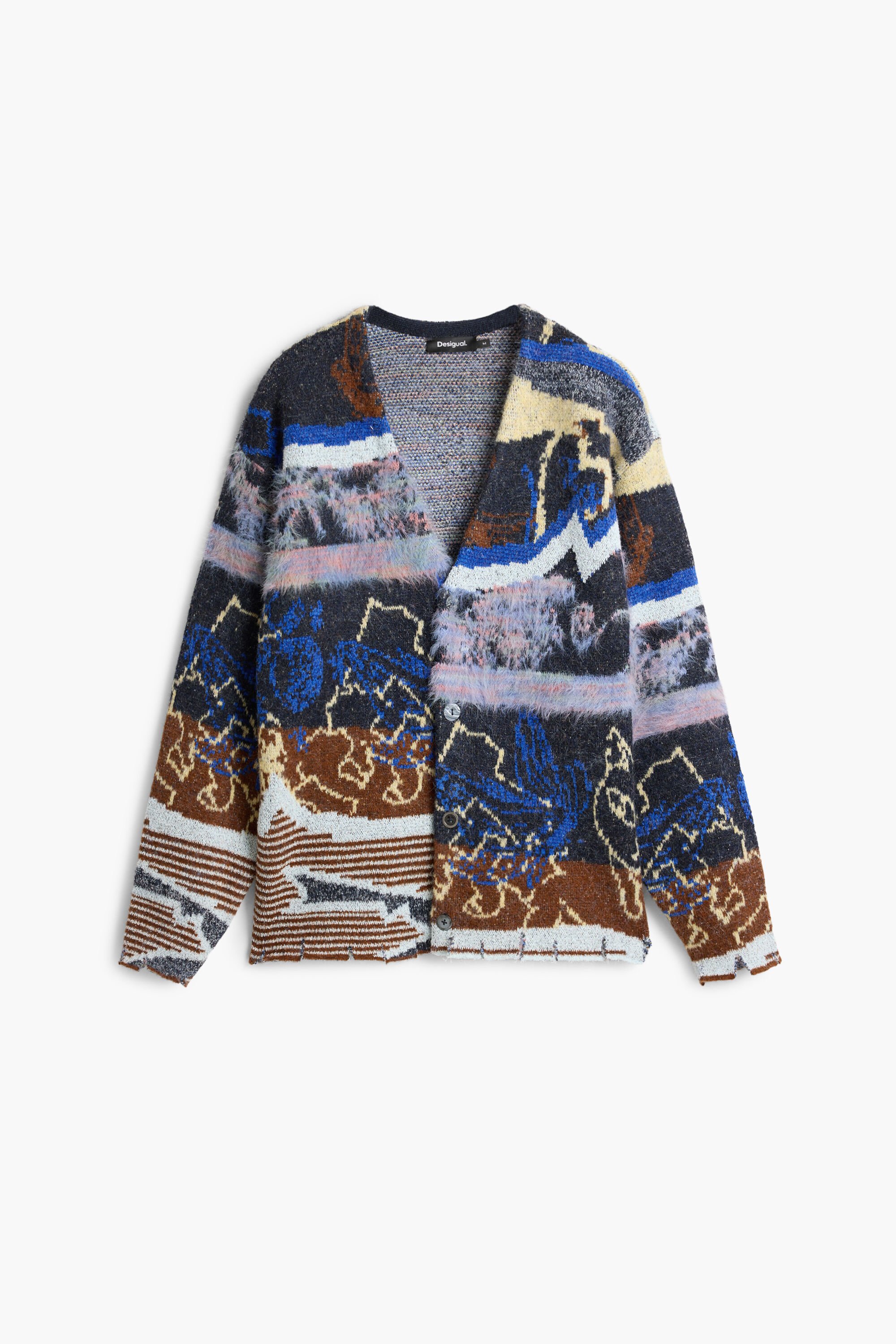 Desigual, Bestickte Studio-Cardigan-Strickjacke, Herren, Blau, L