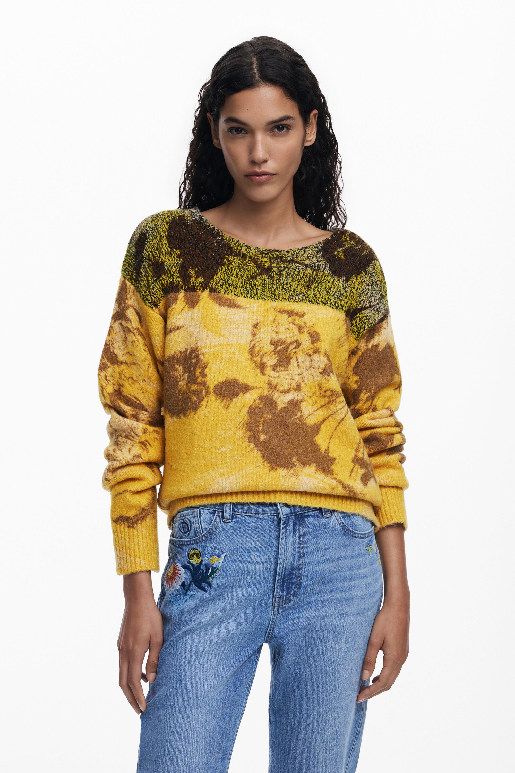 Desigual, Jacquard-Pullover mit Blumenmuster, Damen, Gelb, M