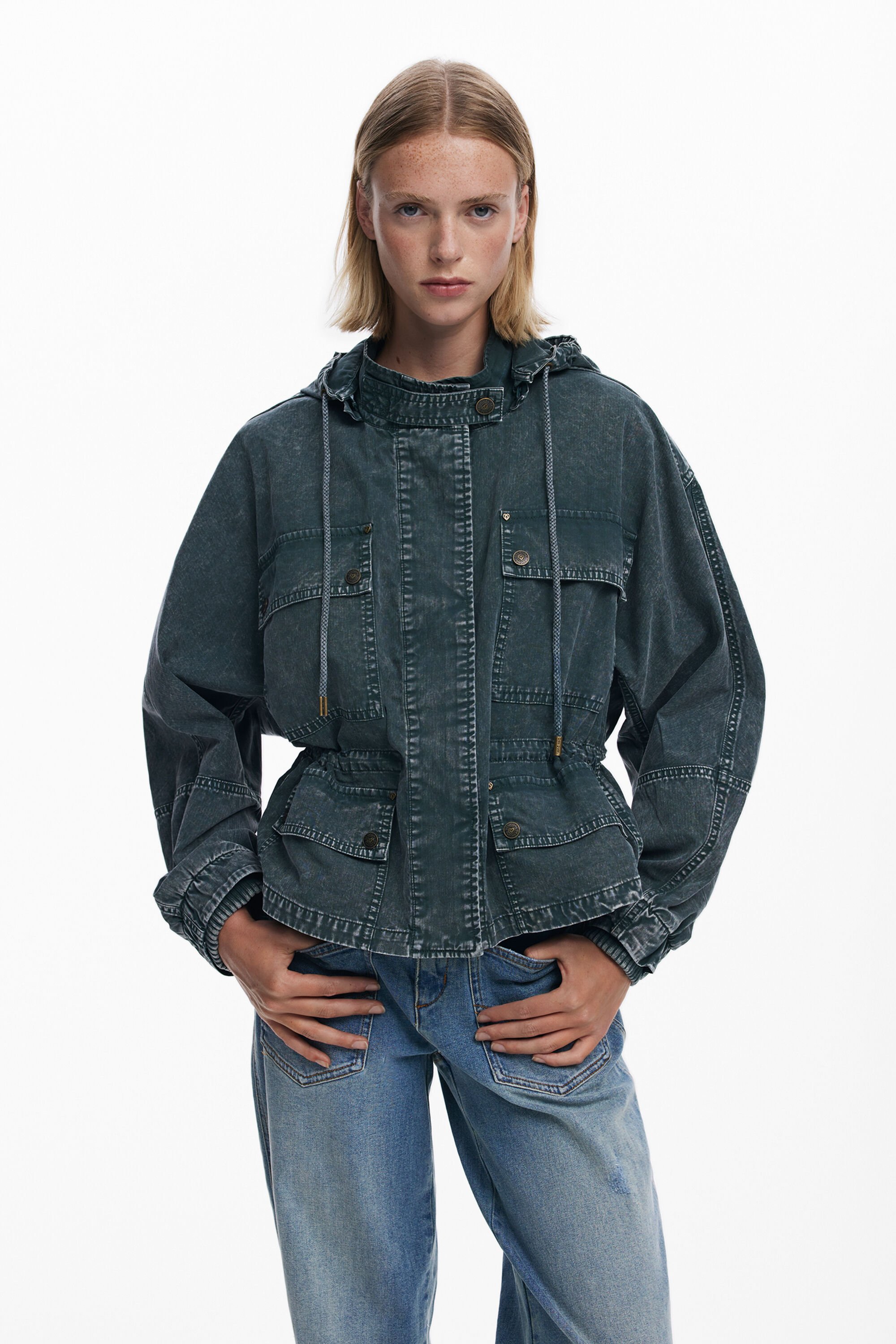 Desigual, Kurze Parka-Jacke, Damen, Baumwolle, GrüN, M
