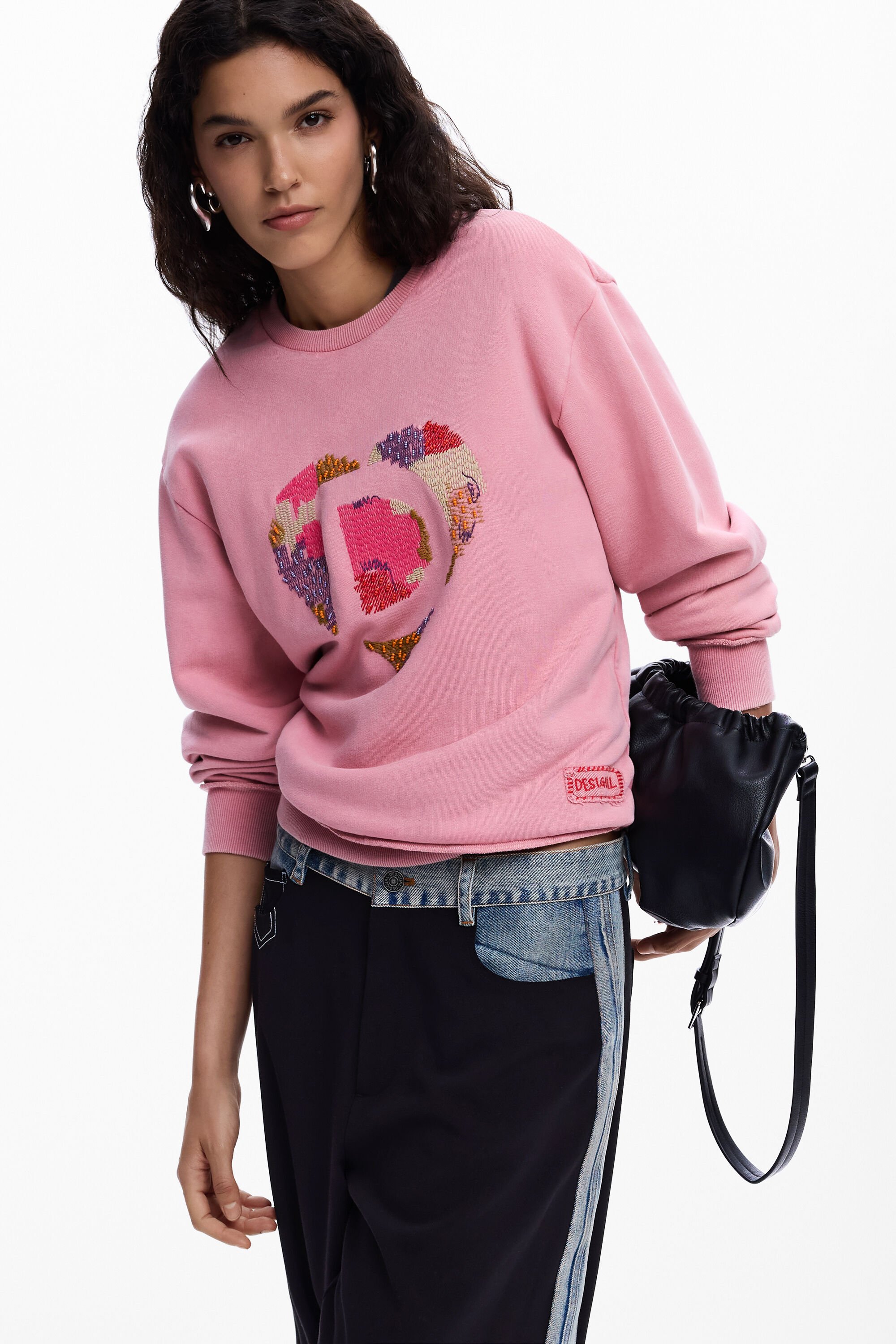 Desigual, Sweatshirt mit Logo und Perlen, Damen, Baumwolle, Rot, L