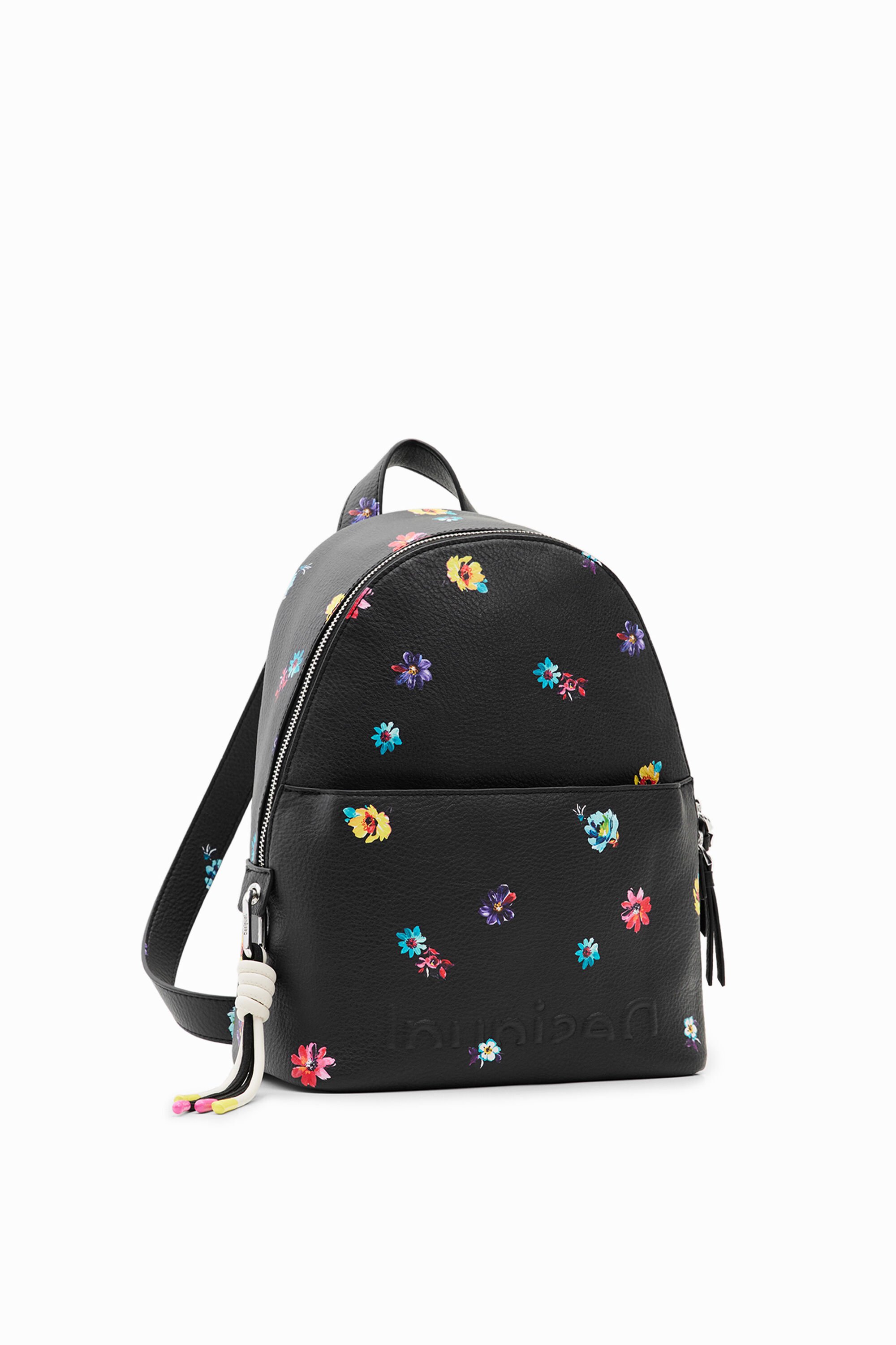 Desigual, Kleiner Rucksack Blumen, Damen, Polyurethan, Schwarz, U