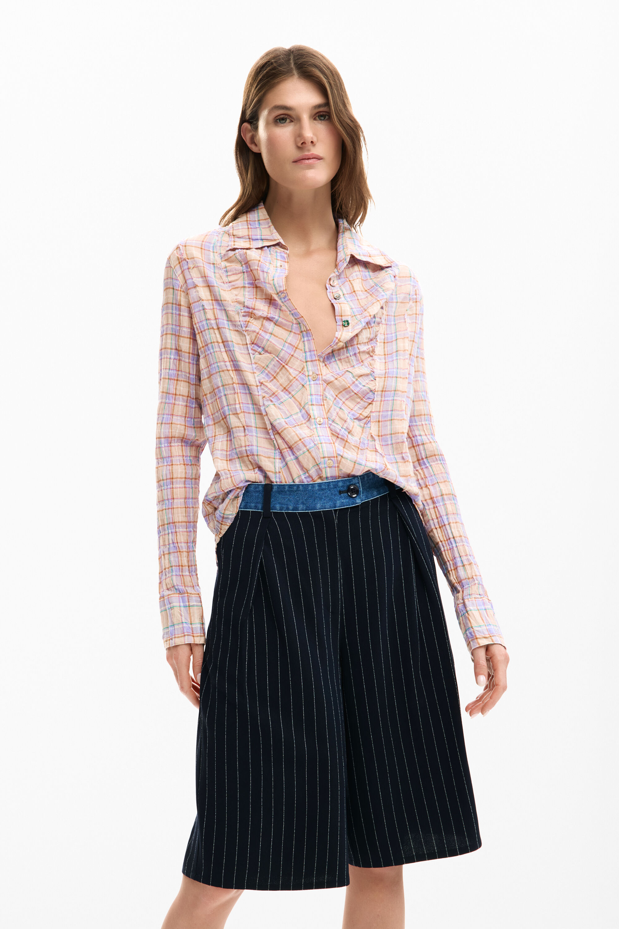 Desigual, Kariertes Hemd mit Raffung, Damen, Baumwolle, Rot, S