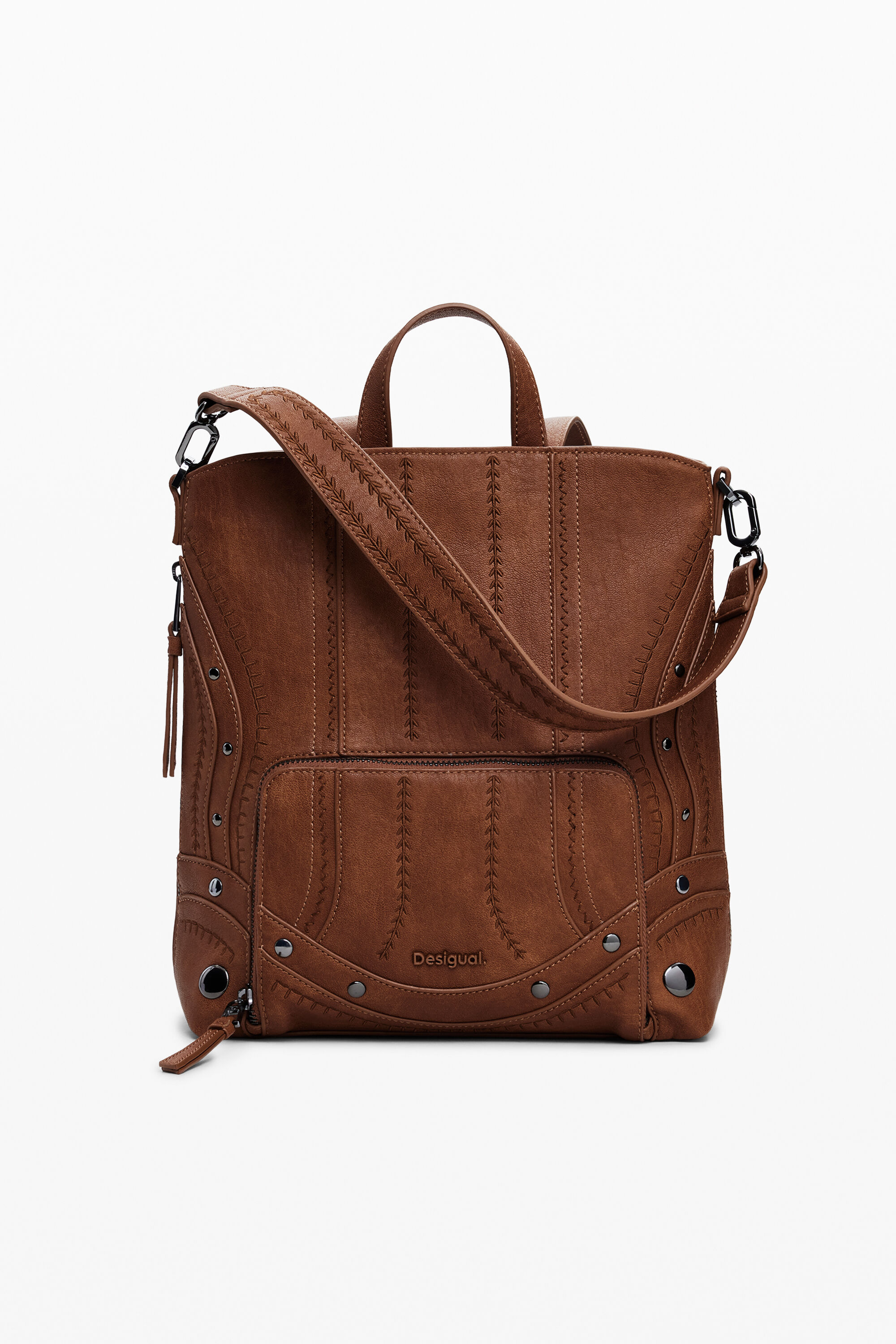 Desigual, Mittelgroßer Rucksack mit Stickereien, Damen, Polyurethan, Braun, U