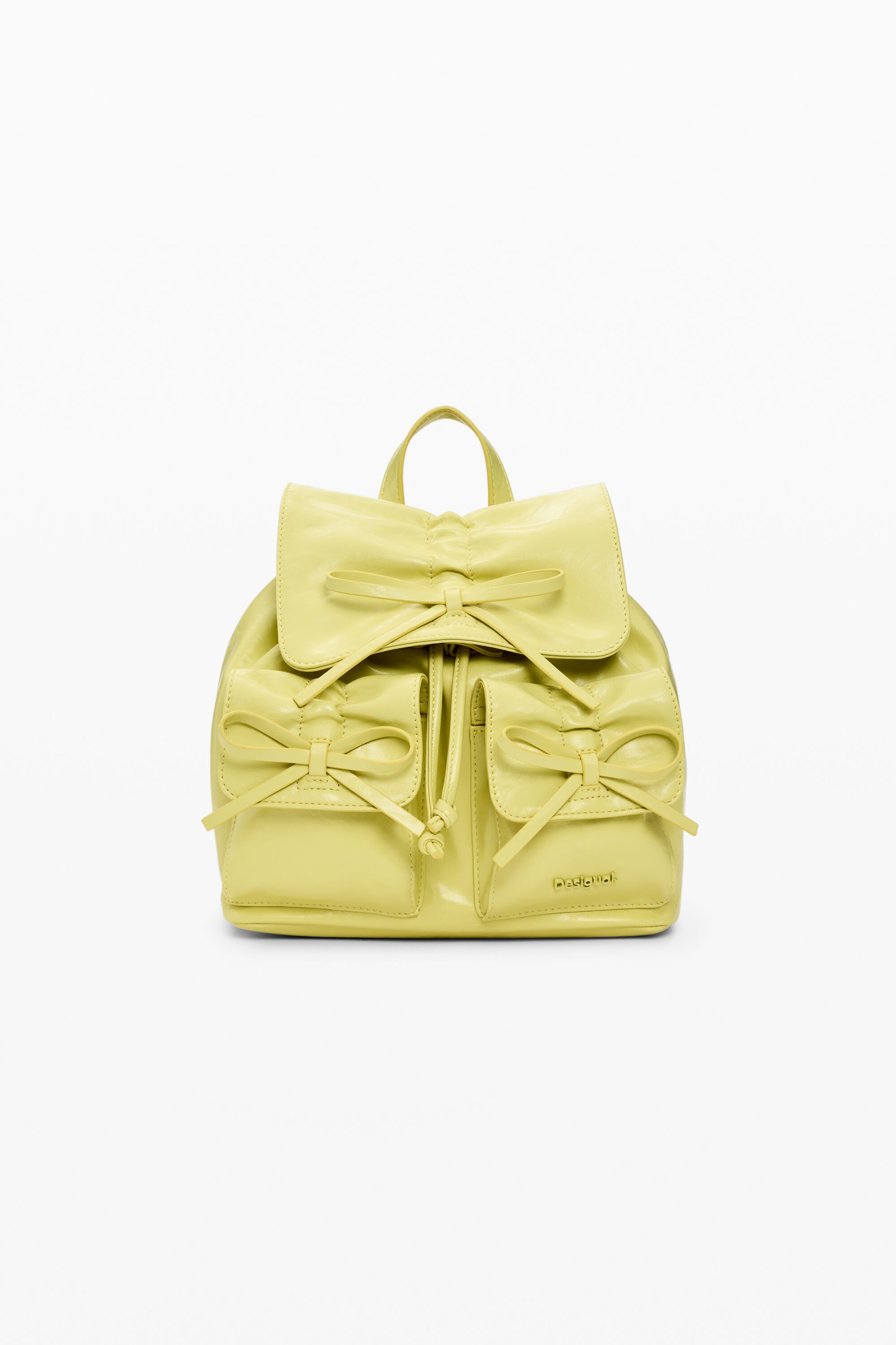 Desigual, Kleiner Rucksack mit glänzender Schleife, Damen, Polyurethan, GrüN, U