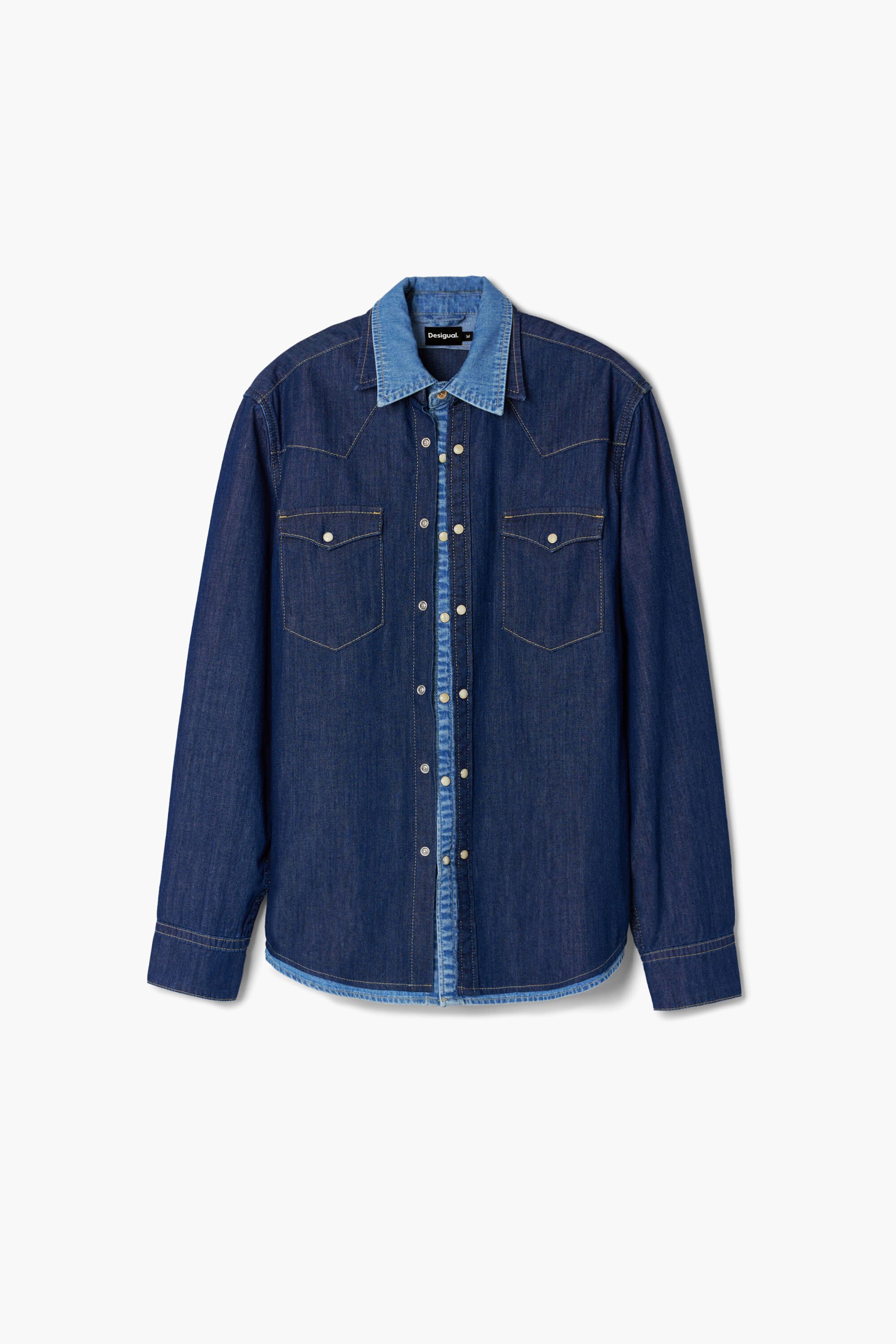 Desigual, Patchwork-Denim-Hemd, Baumwolle, Blau, L