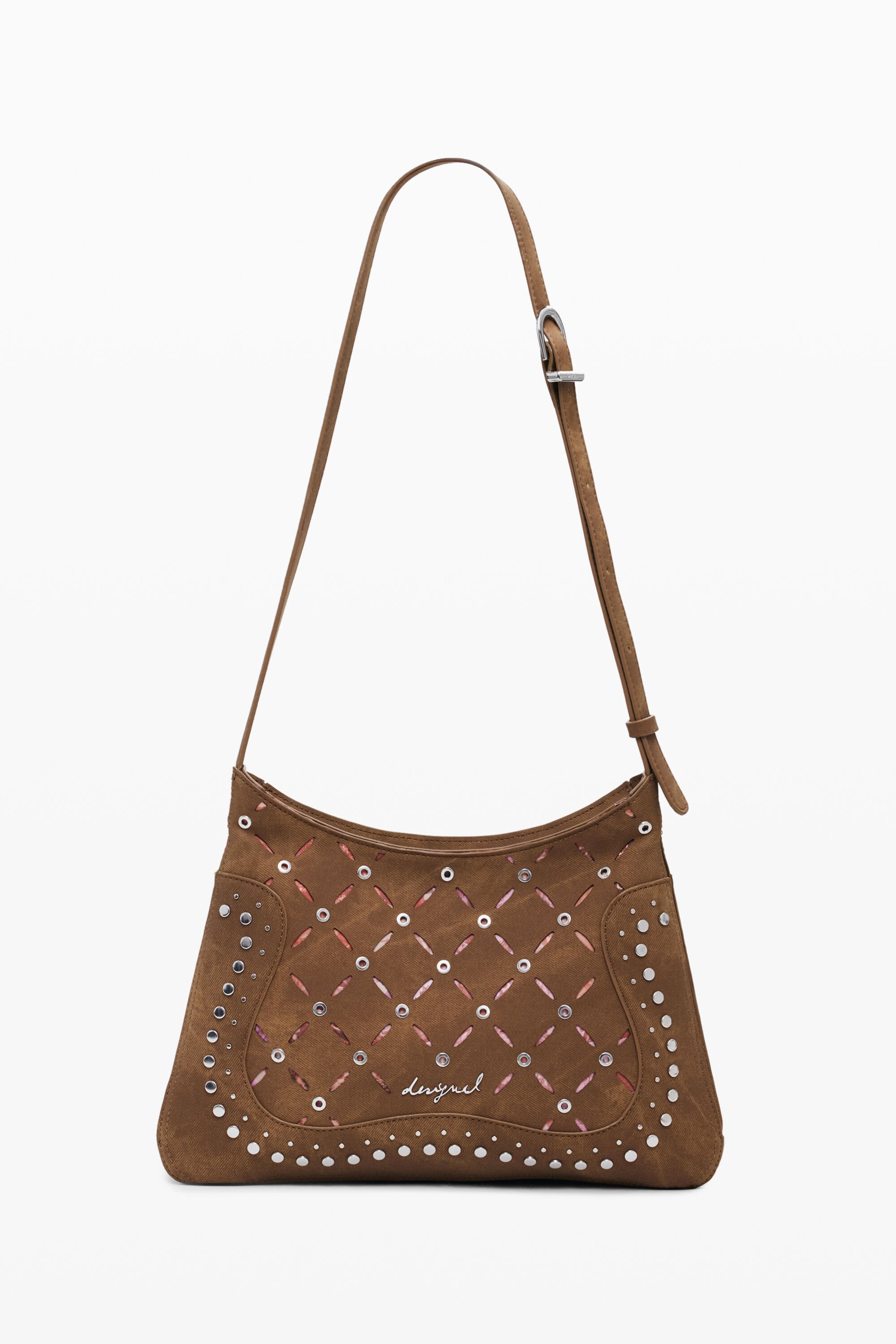 Desigual, Mittelgroße Tasche in Lederoptik mit Lochmuster, Damen, Polyurethan, Braun, U