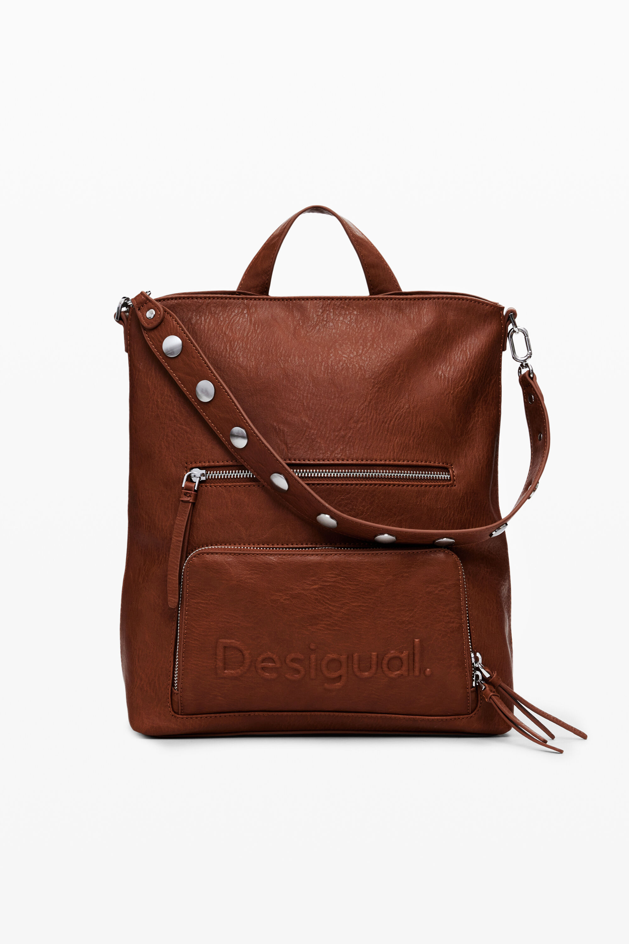 Desigual, Mittlerer Rucksack mit Logo in Lederoptik, Damen, Polyurethan, Braun, U