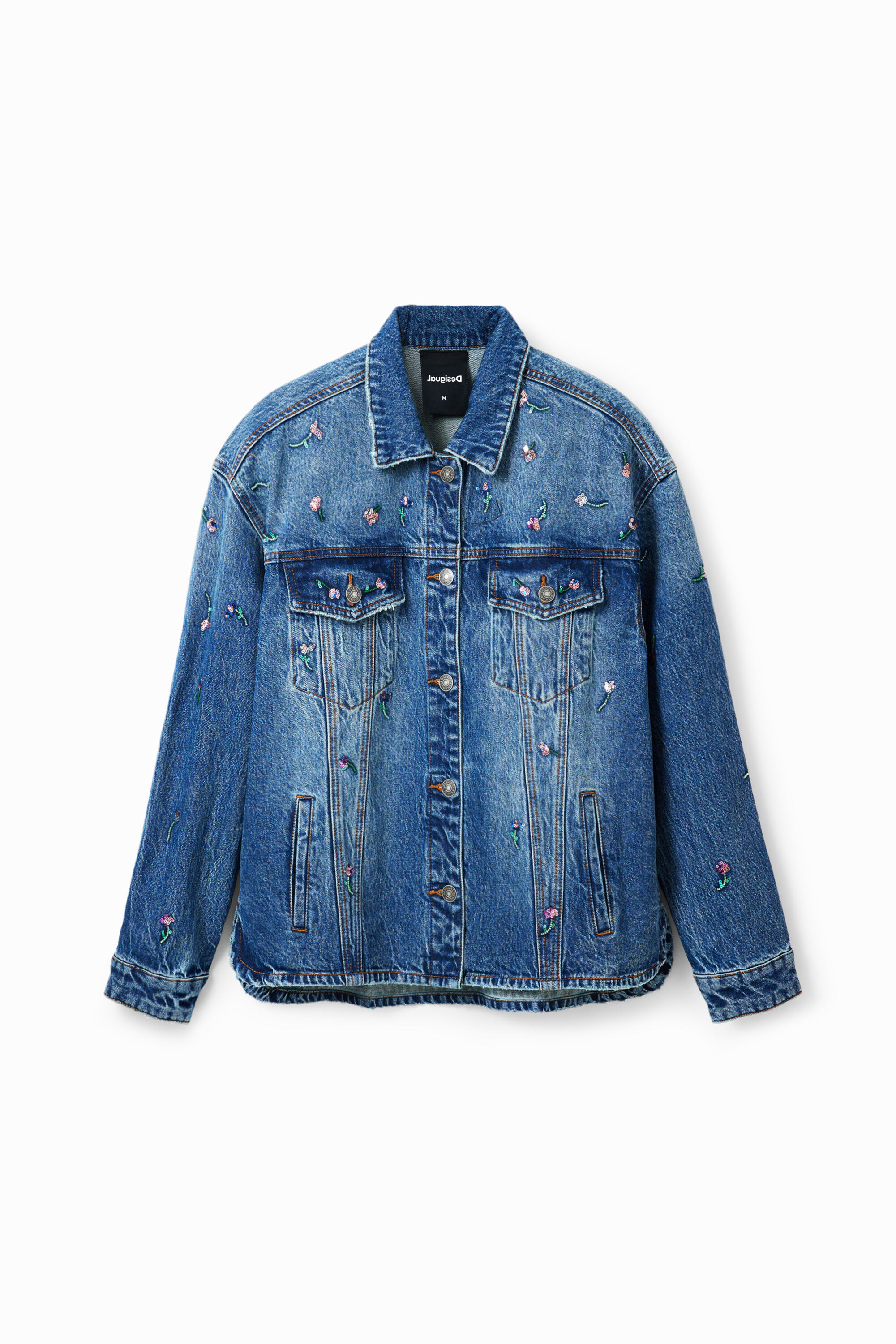 Desigual, Trucker-Jeansjacke Blumen, Baumwolle, Blau, M