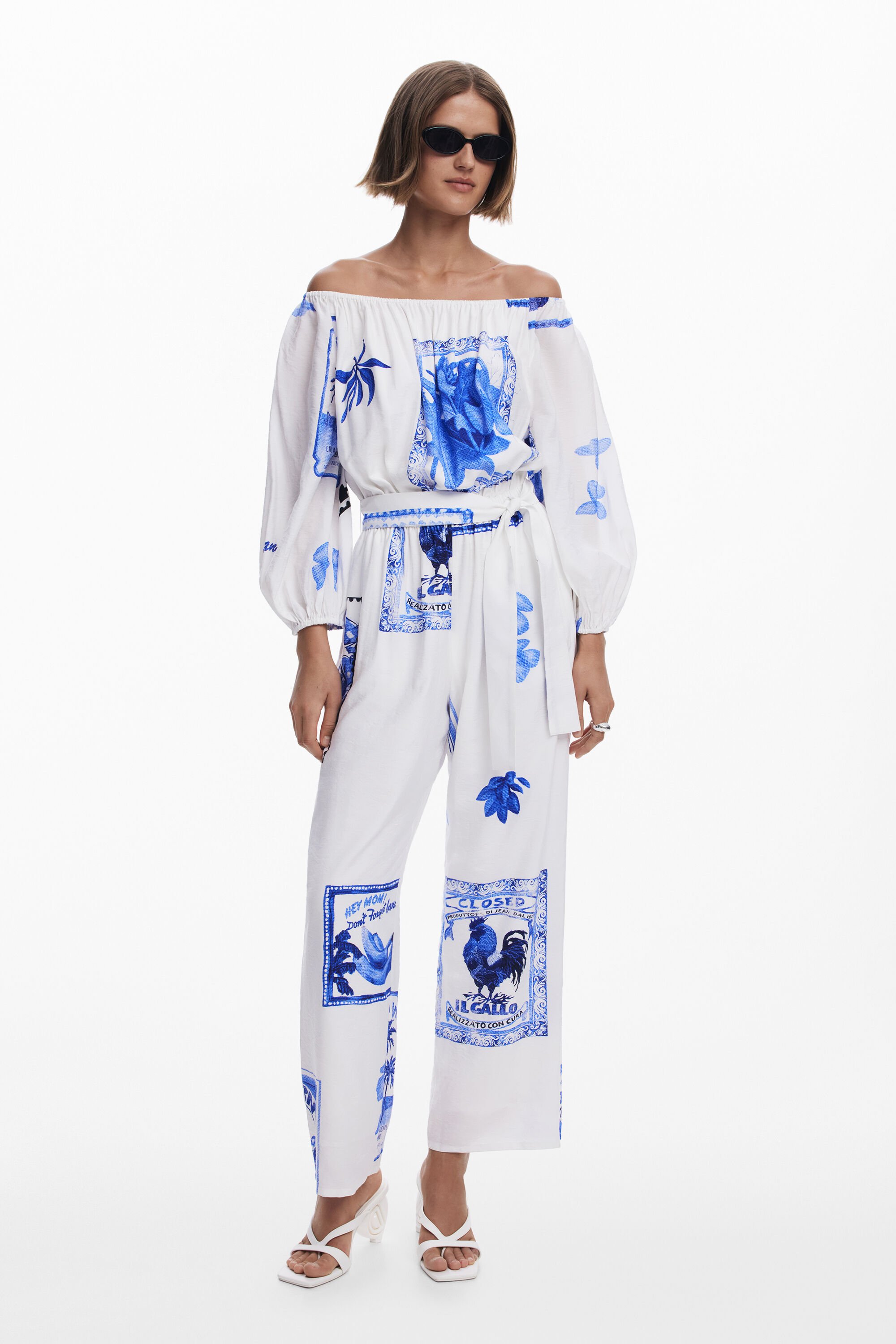 Desigual, Bedruckter Postkarten-Overall, Weiß, XS
