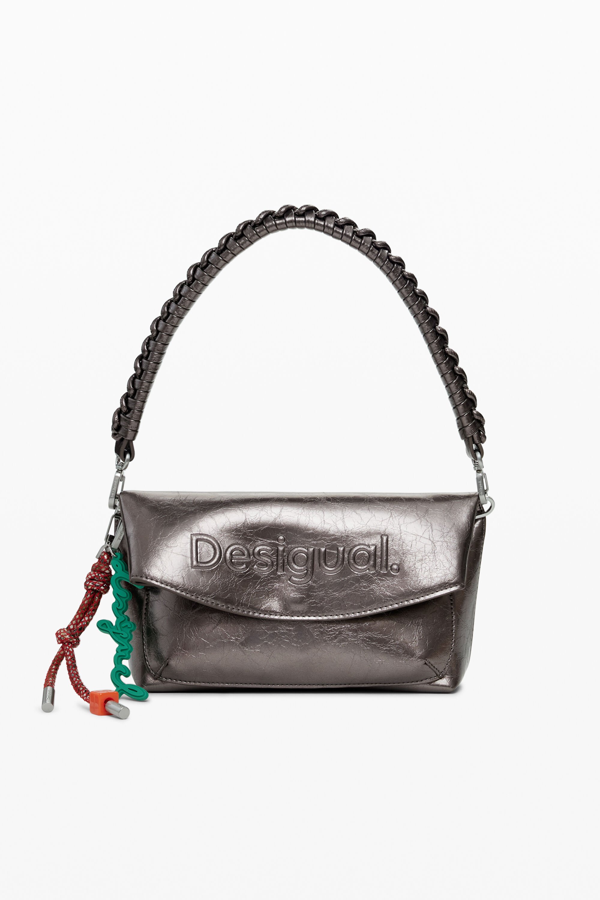 Desigual, Mittelgroße Tasche mit 3D-Logo und metallischer Klappe, Damen, Polyurethan, U