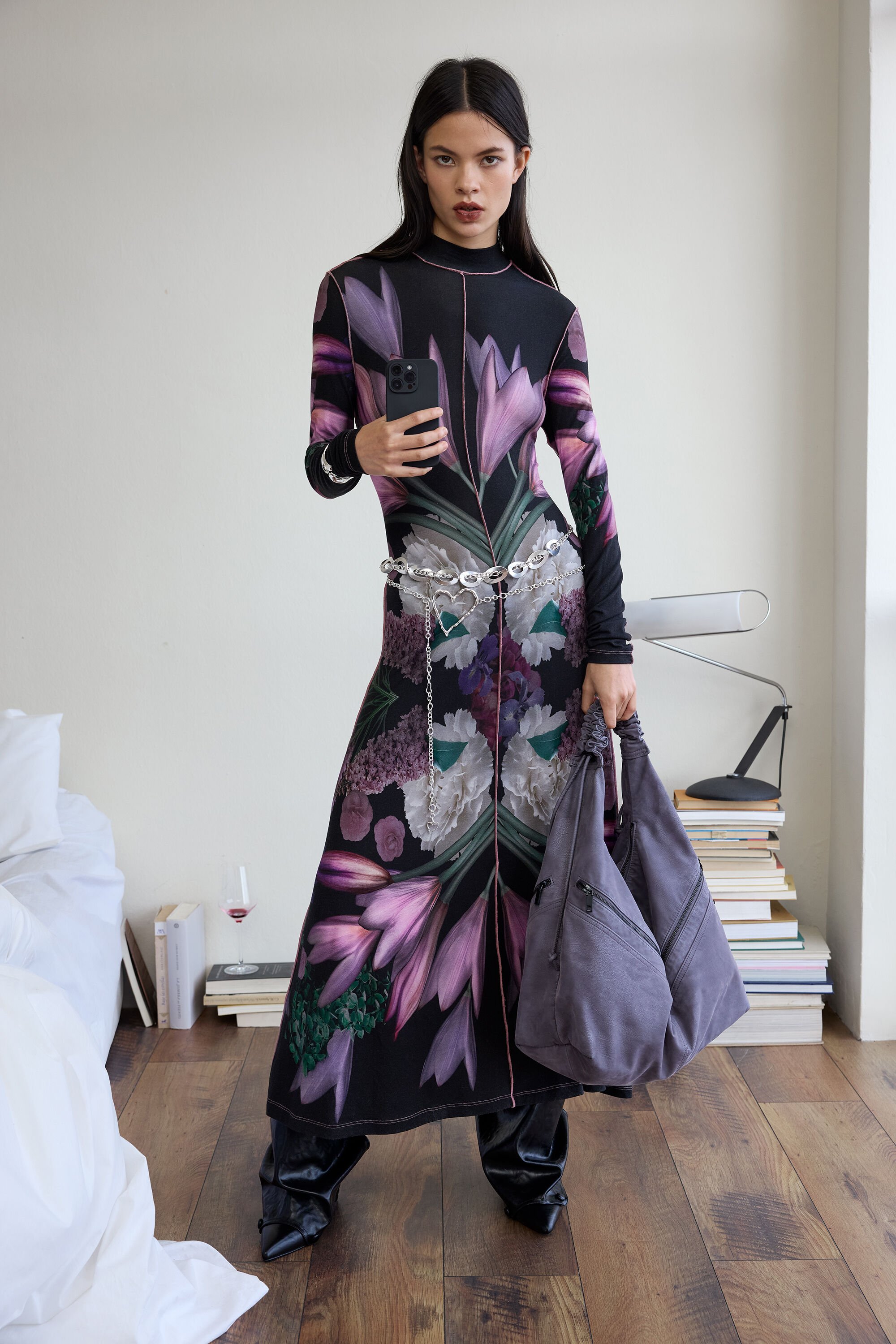 Desigual, Langes Spiegelkleid, Damen, Viskose, Schwarz, XS