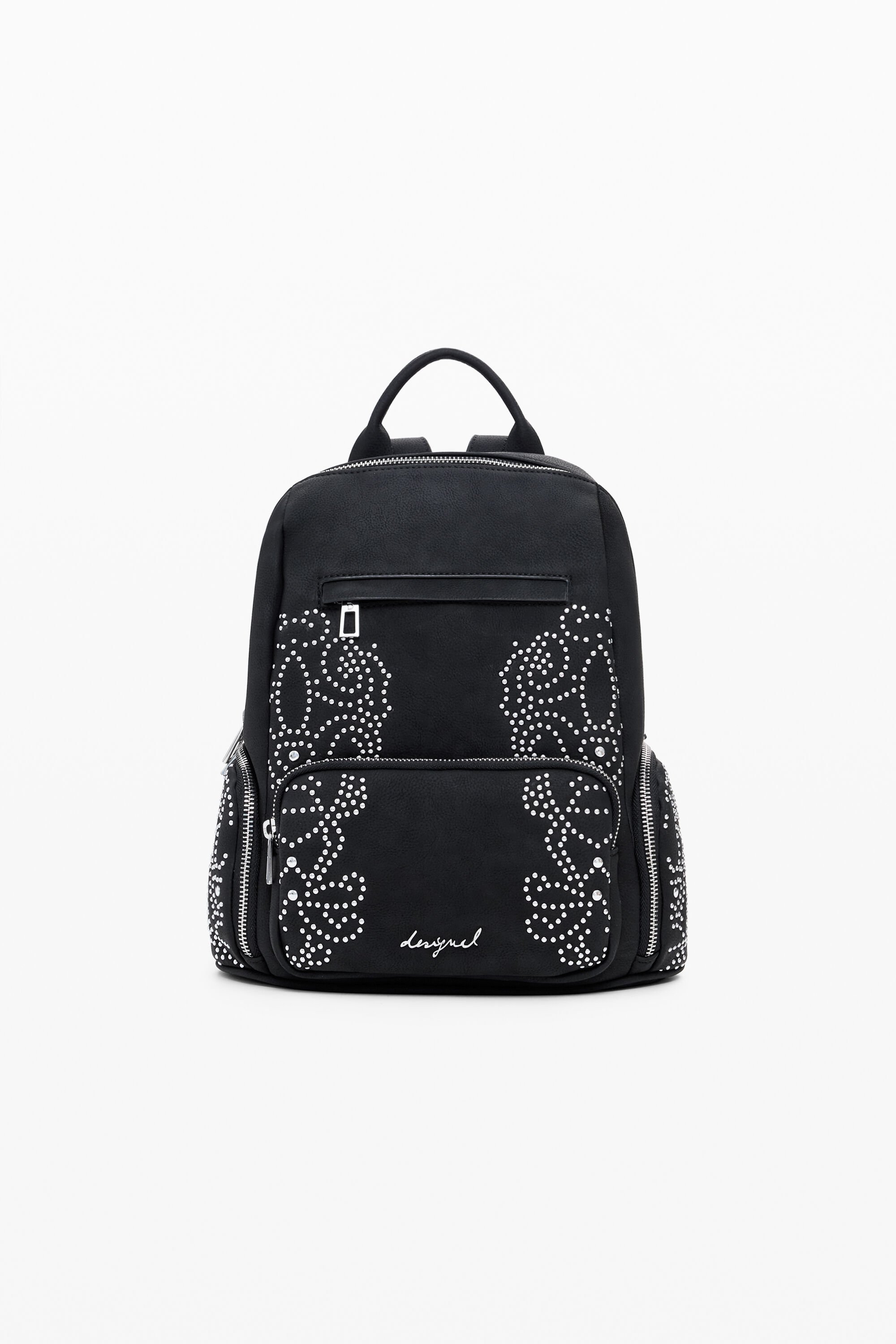 Desigual, Kleiner Rucksack mit Nieten und Taschen, Damen, Polyurethan, Schwarz, U