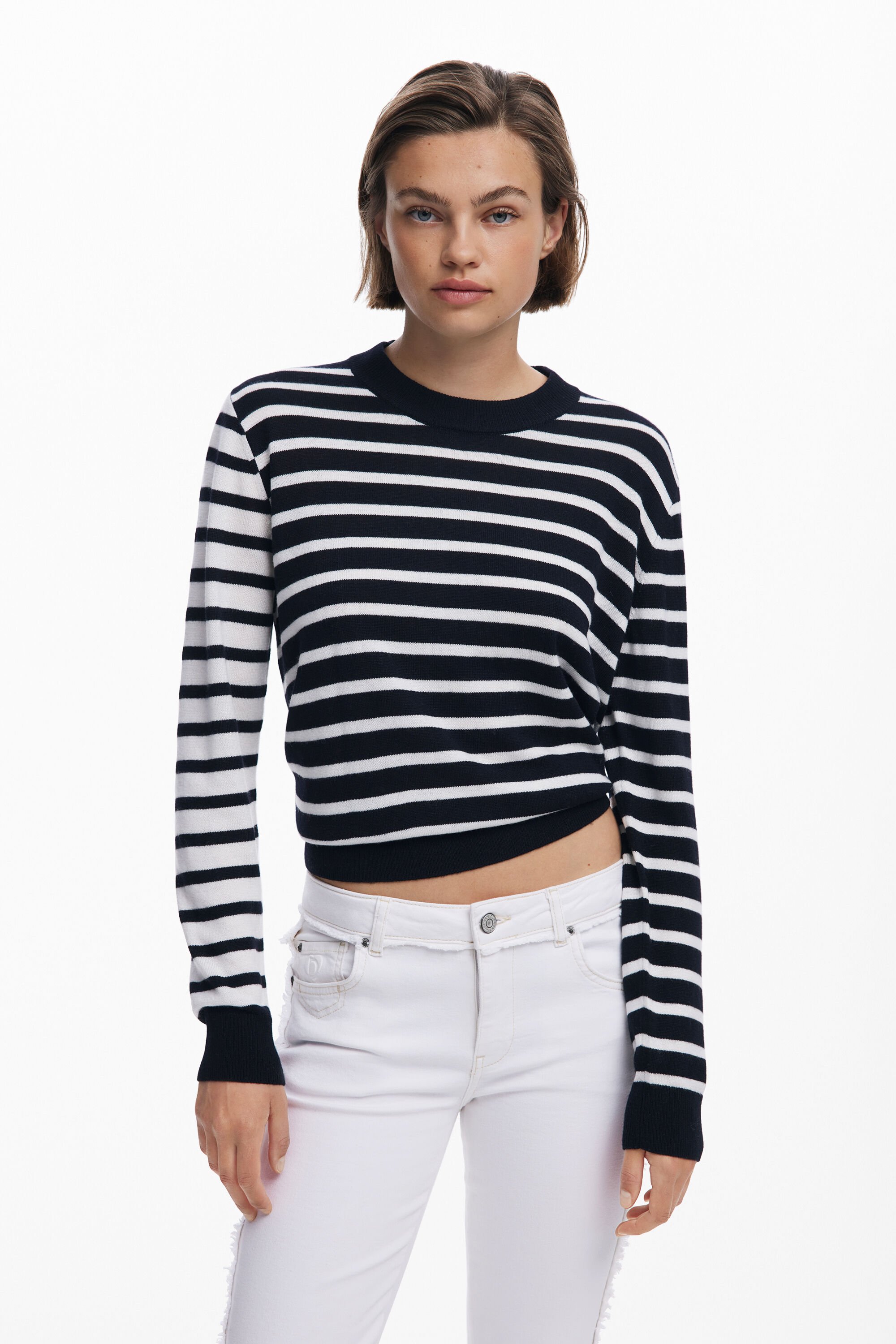 Desigual, Pullover mit horizontalen Streifen, Damen, Schwarz, XS