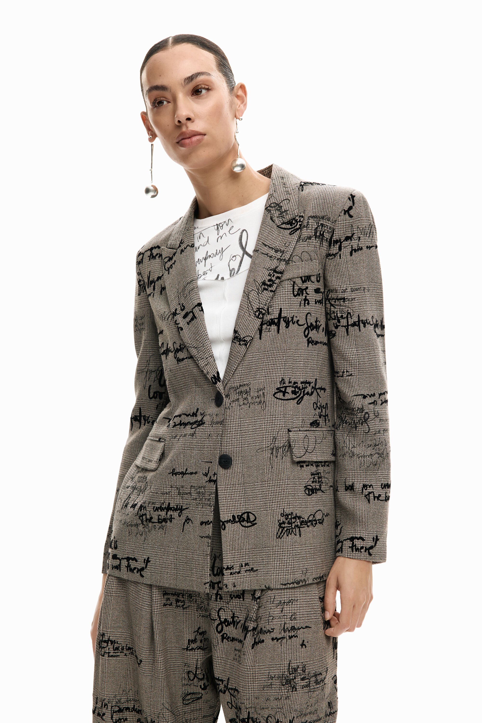 Desigual, Blazer mit Karomuster und Schriftzug, Damen, Schwarz, M