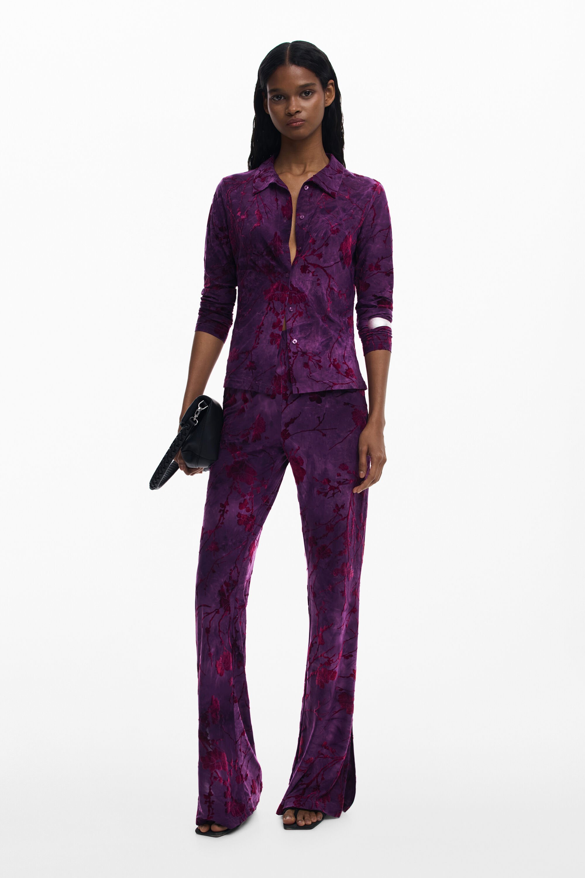 Desigual, Fließende Hose mit Flared-Textur, Damen, Polyester, Rot, XL