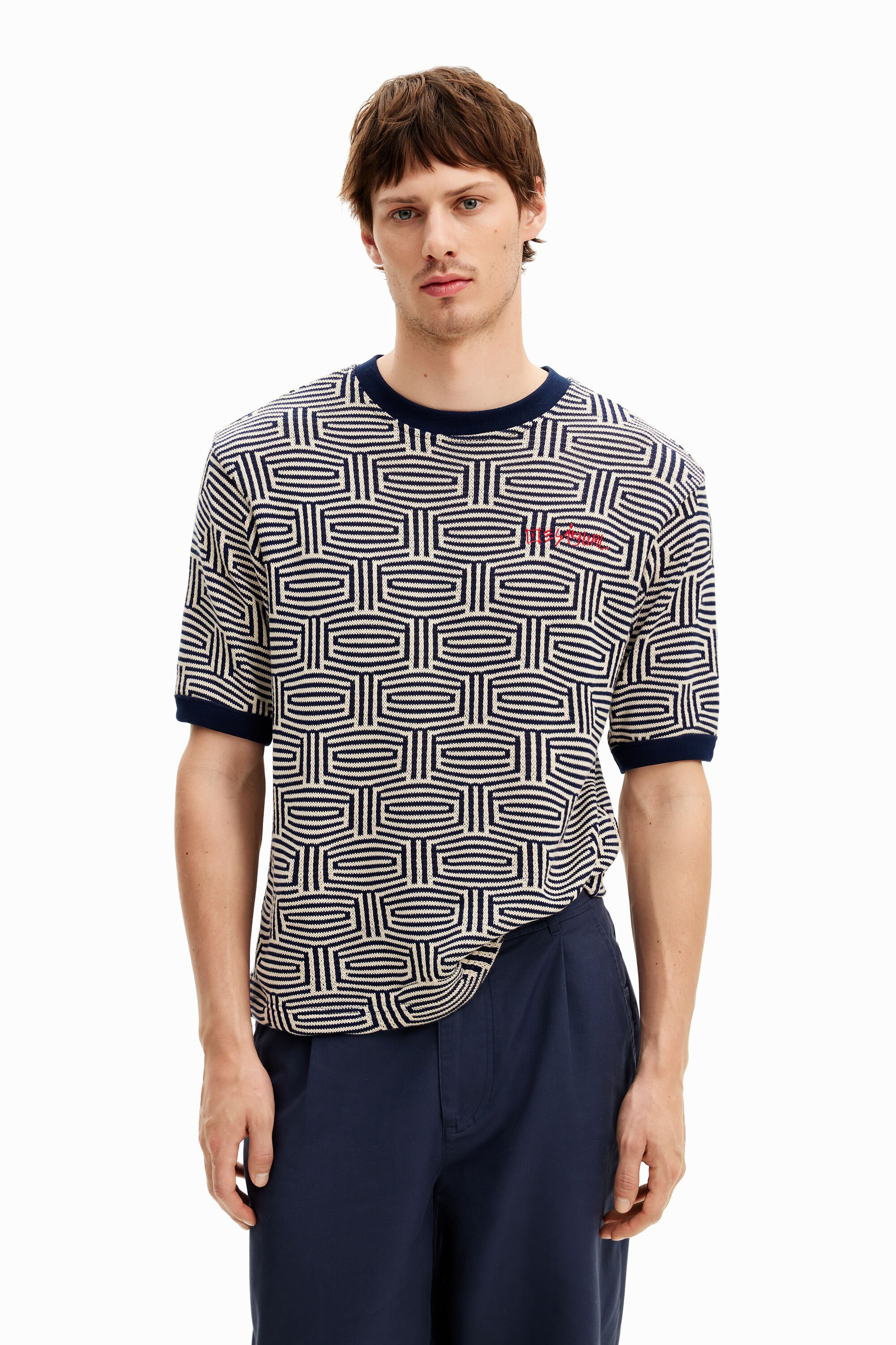 Desigual, T-Shirt mit geometrischem Muster, Herren, Blau, S