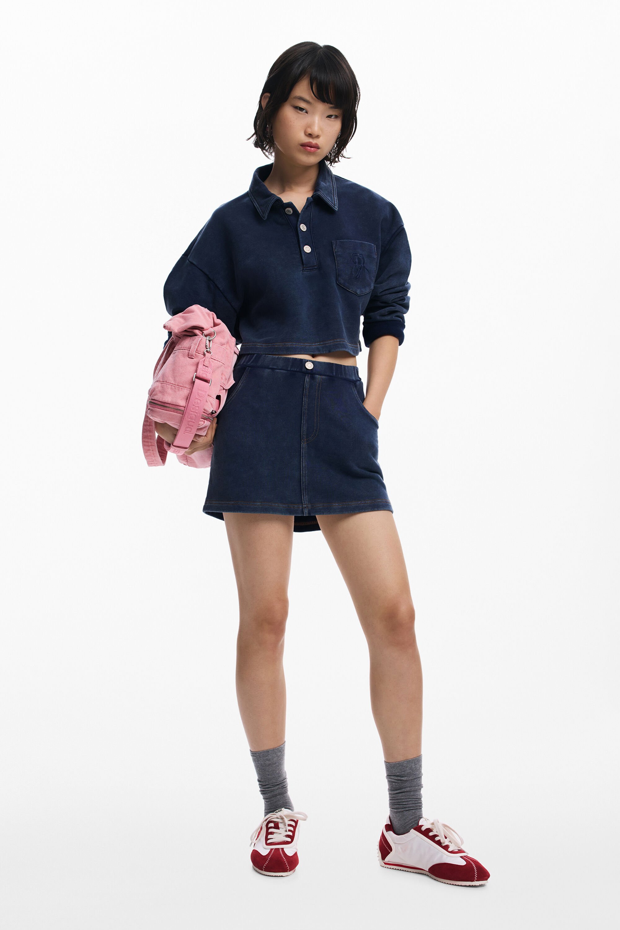 Desigual, Polosweatshirt mit Knöpfen, Damen, Baumwolle, Schwarz, S