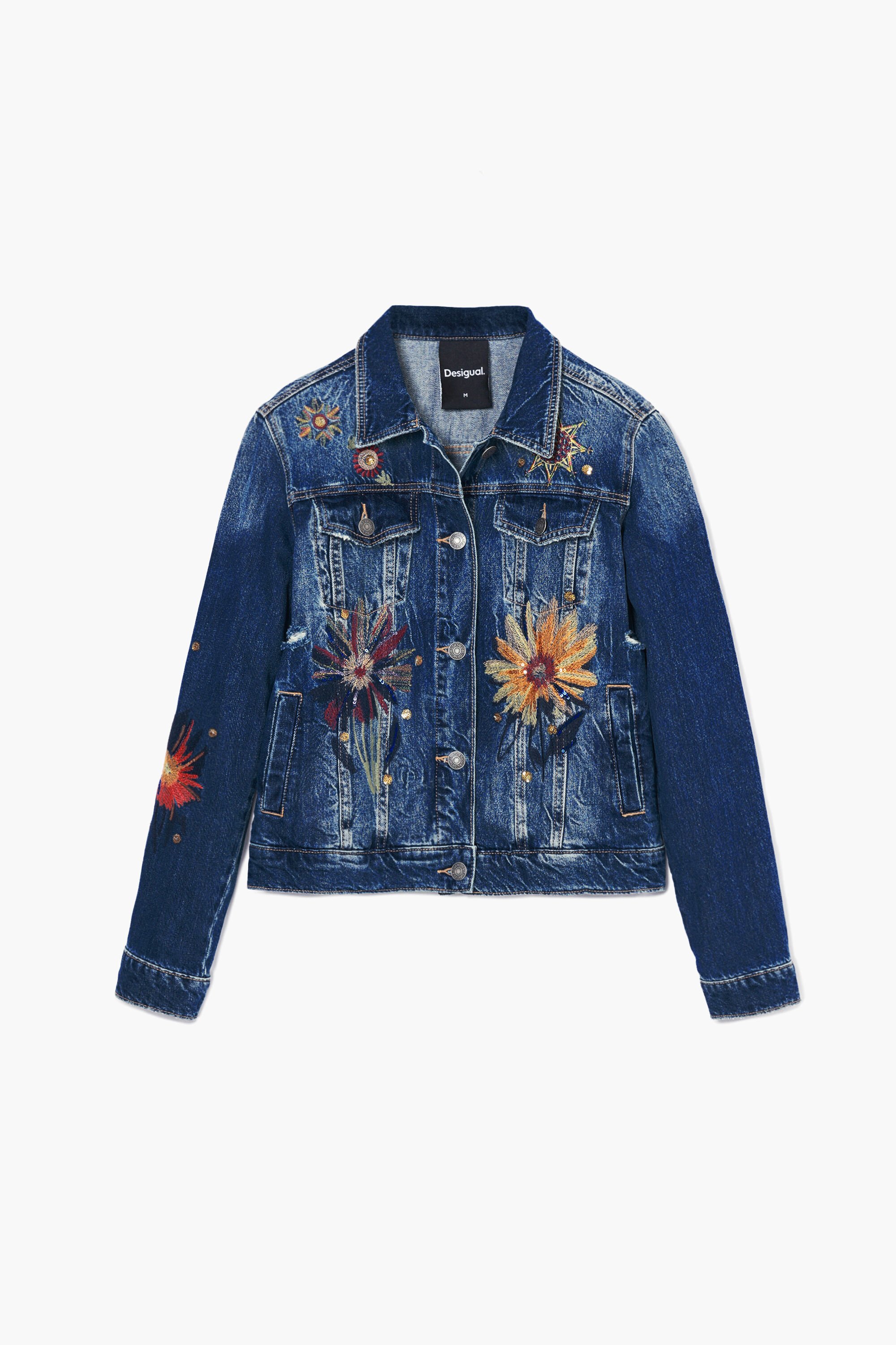 Desigual, Trucker-Jeansjacke mit Blumen, Baumwolle, Blau, XS