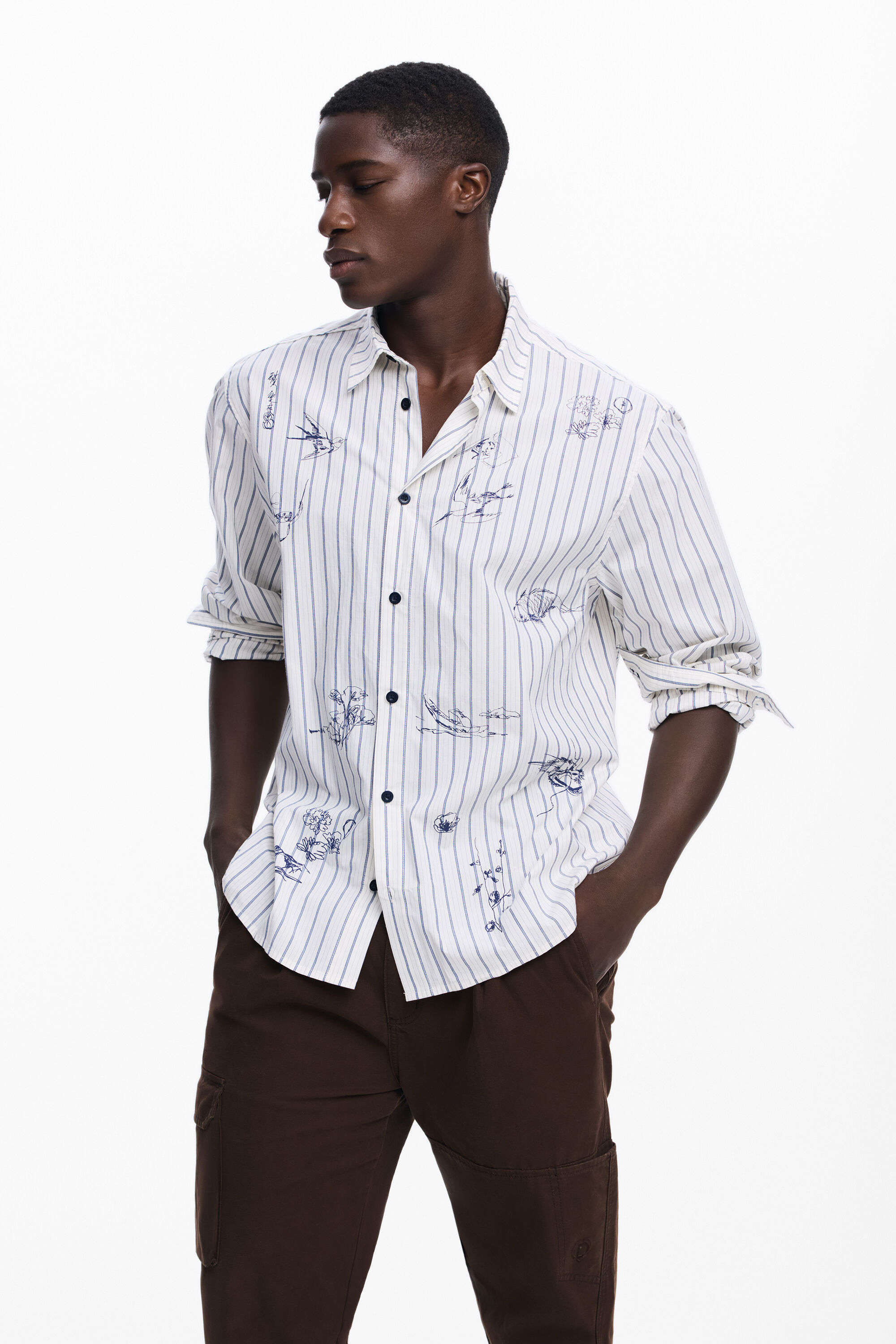 Desigual, Gestreiftes Hemd mit Illustrationen, Herren, Baumwolle, M