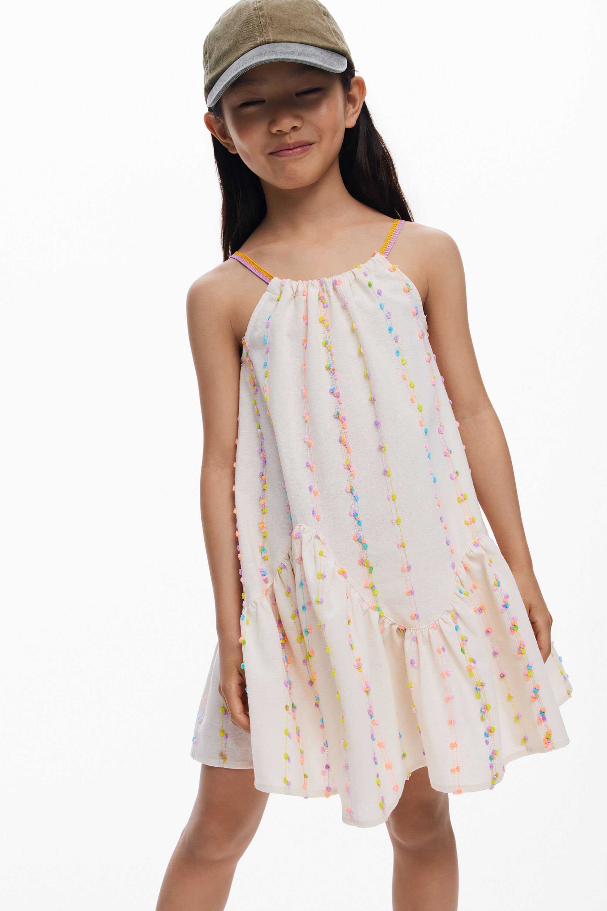 Desigual, Kleid mit Trägern und Pompons, Kinder, Weiß, 11/12