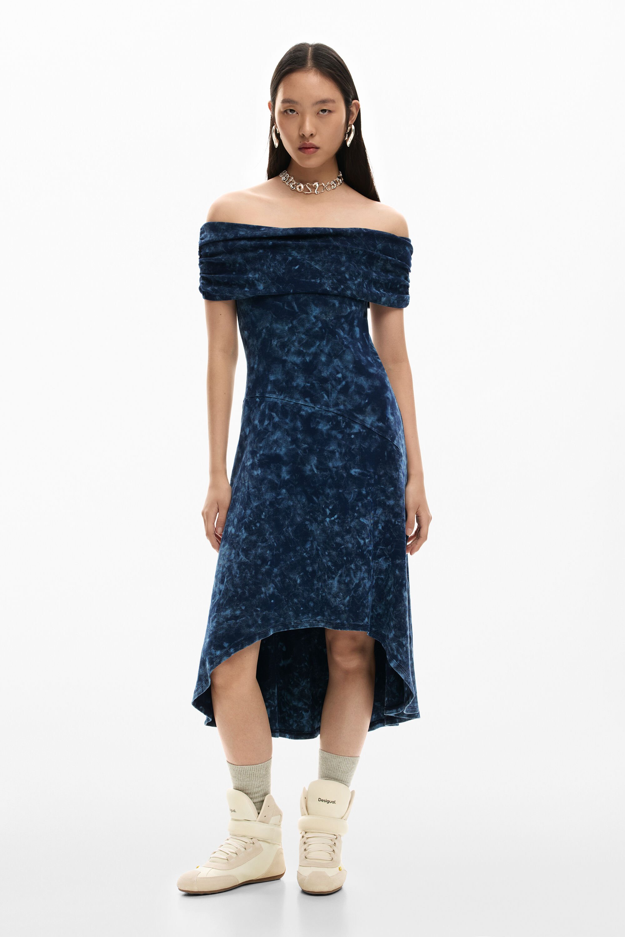 Desigual, Asymmetrisches Tie-Dye-Kleid, Damen, Baumwolle, Blau, L