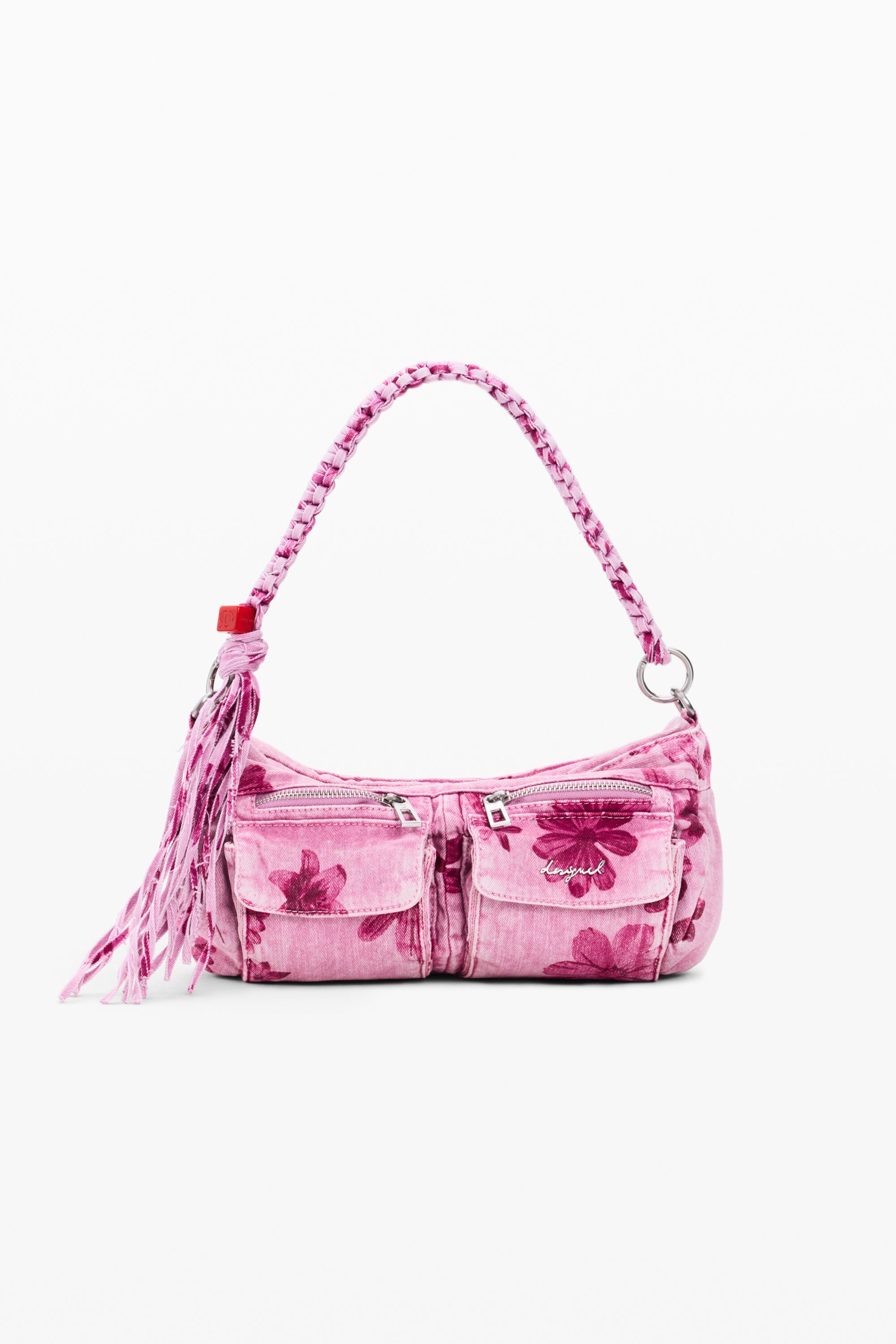 Desigual, Mittelgroße Denim-Tasche mit Blumen, Damen, Baumwolle, Rot, U