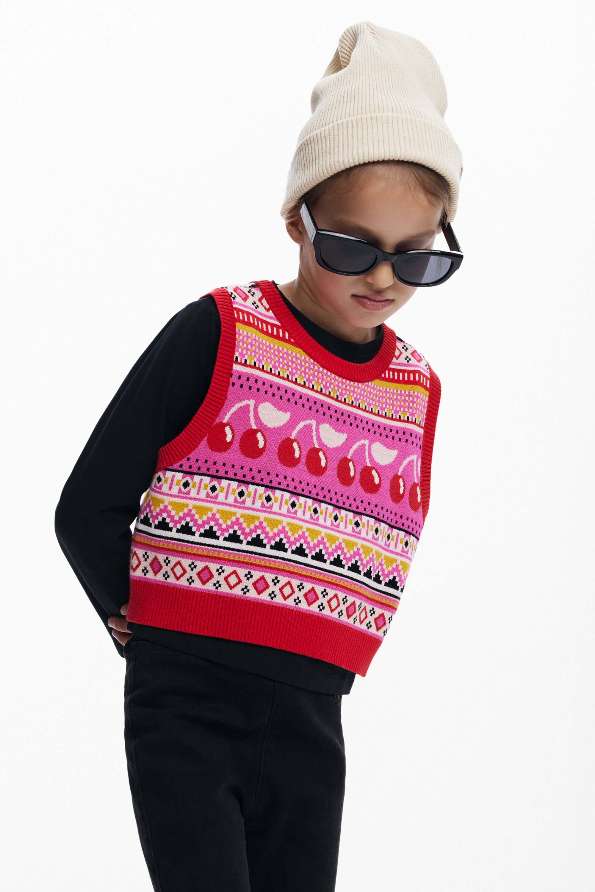 Desigual, 2-in-1 T-Shirt mit Weste, Kinder, Baumwolle, Schwarz, 5/6