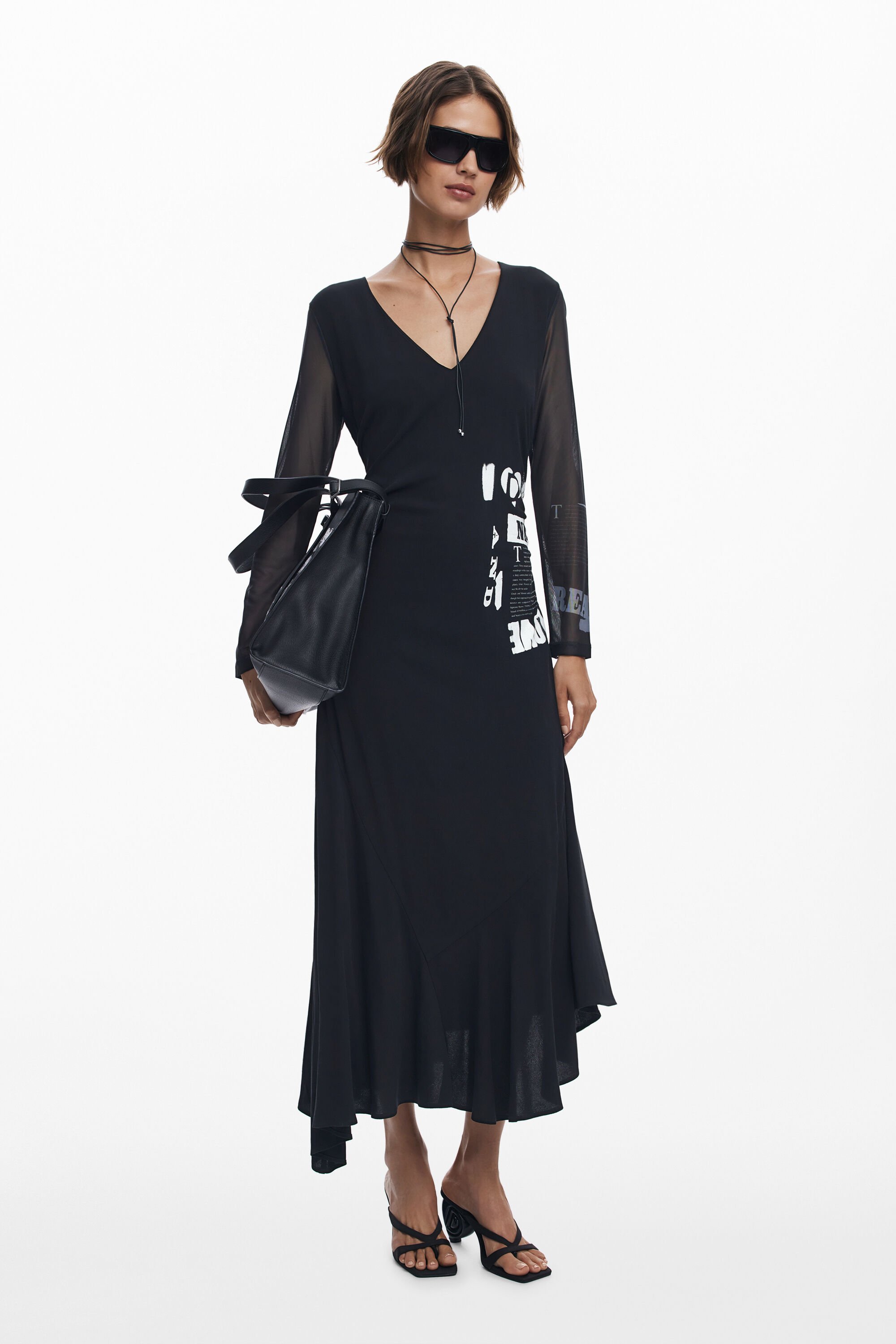 Desigual, Zeitungskleid mit Raffung, Damen, Viskose, Schwarz, M