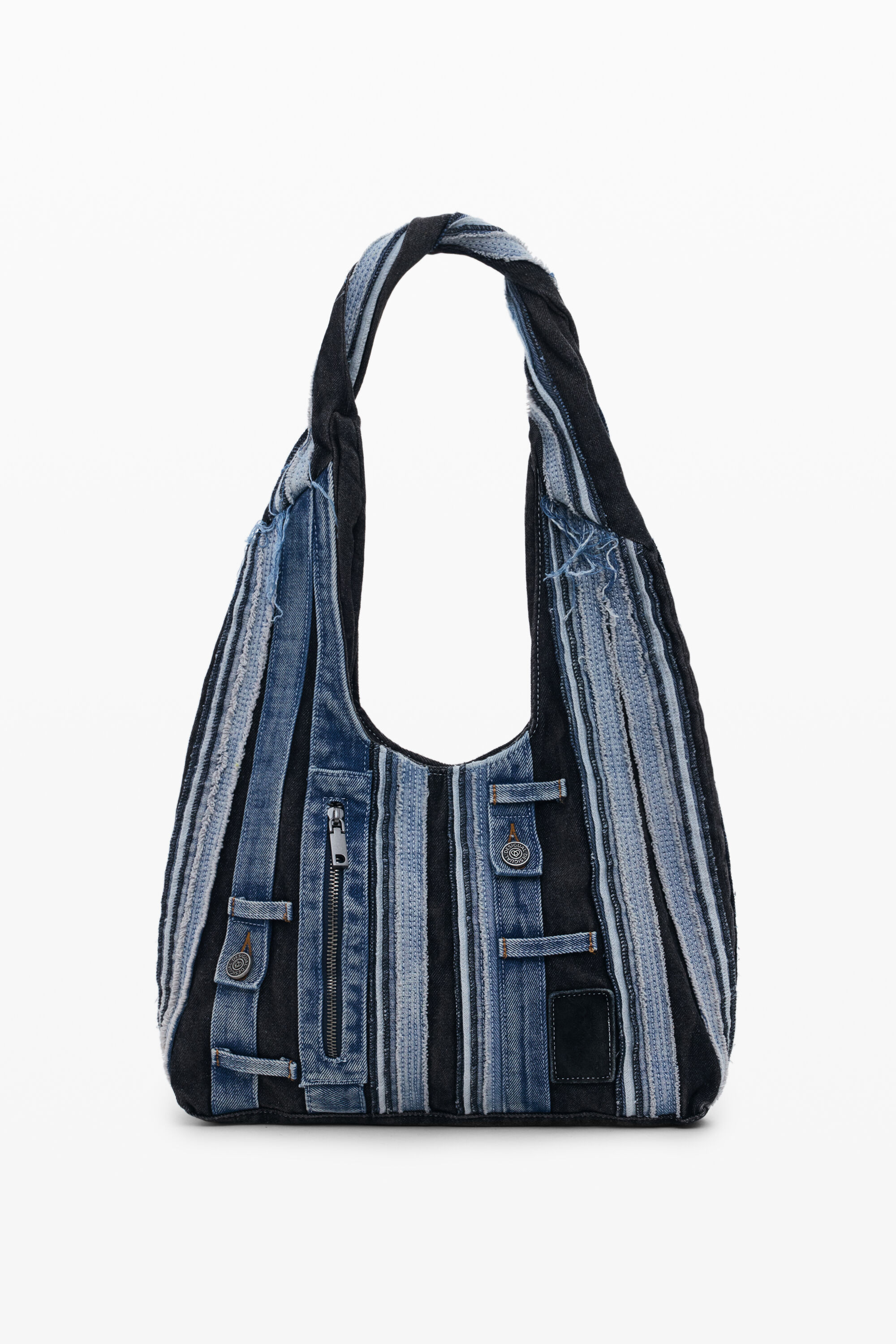 Desigual, Mittelgroße ovale Tasche aus Denim-Patch, Damen, Blau, U