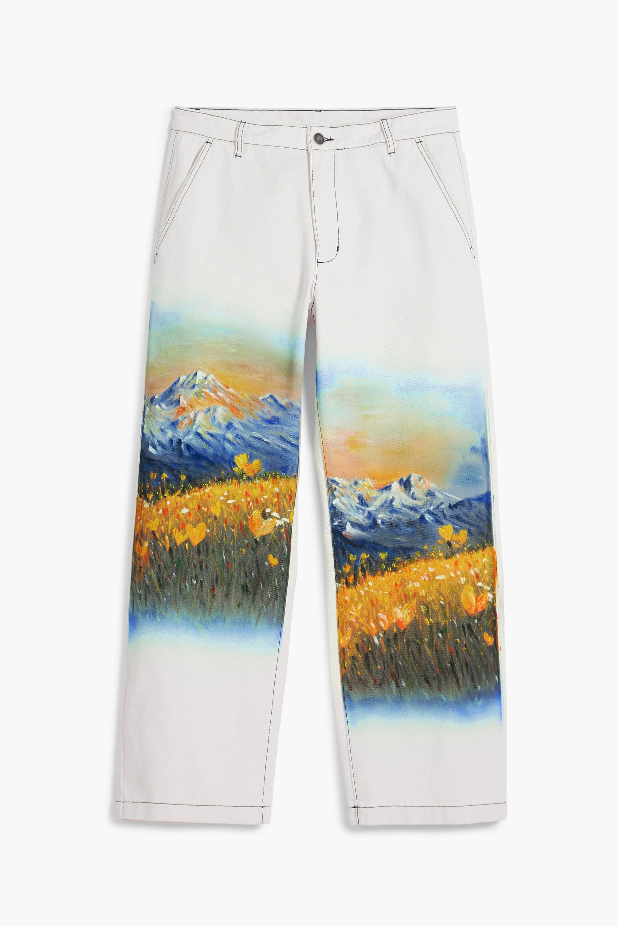 Desigual, Lange Hose mit Landschaftsmuster, Herren, Baumwolle, Weiß, 32